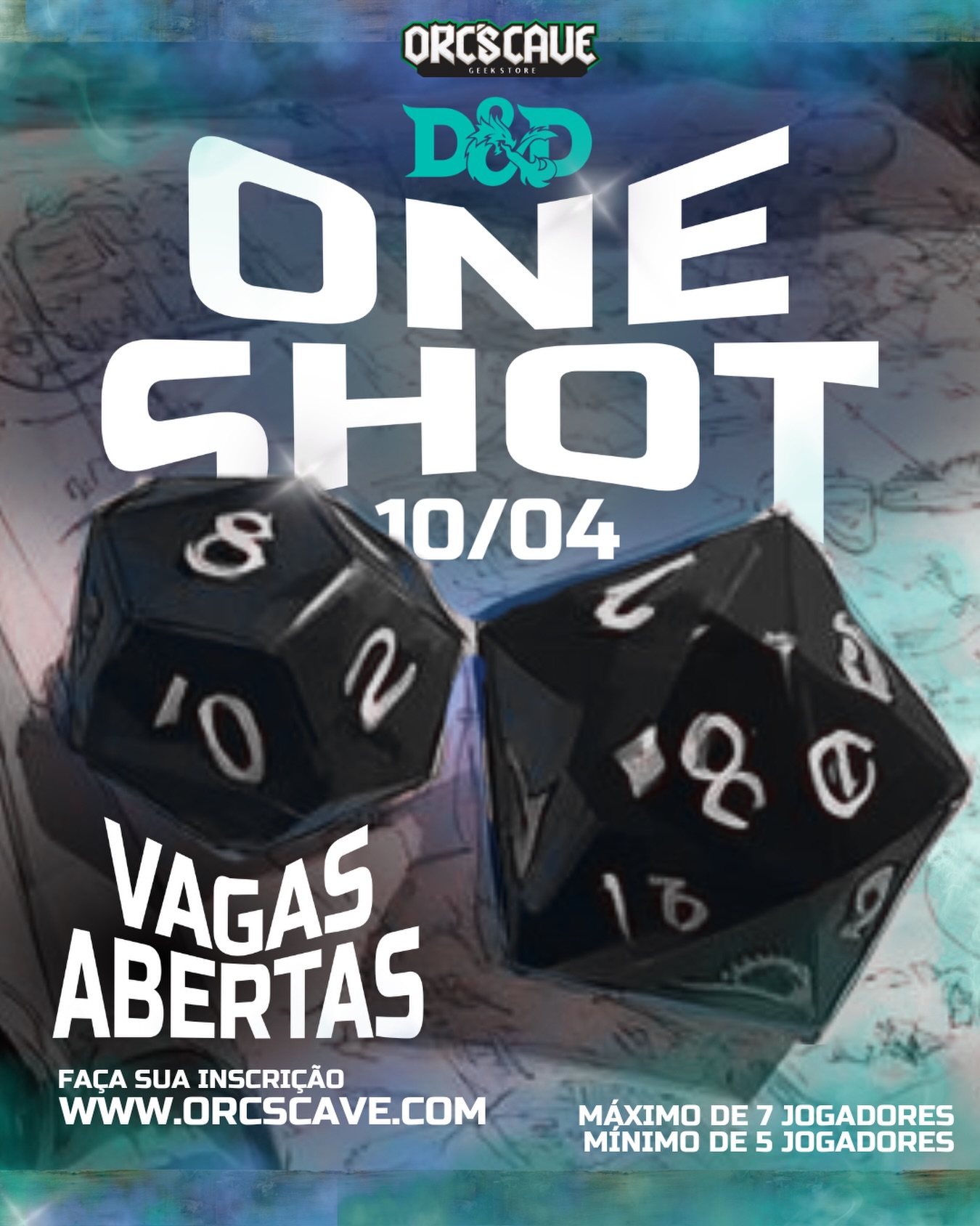 🐉🎲 ONE-SHOT DE D&D NA ORCS
Em comemoração ao Dia Mundial do RPG (07/04), vamos ter uma one-shot especial de Dungeons & Dragons aqui na Orcs 💚🩵
🗓️ 10/04 (sexta-feira)
🎲 Mesa mestrada por Sara
Serão 7 vagas disponíveis (mínimo de 5 players pra rolar a sessão)
⏰ Horário e demais detalhes serão definidos em breve
Se você sempre quis jogar ou já é veterano, essa é a chance de viver uma aventura completa em uma única sessão ⚔️✨
📲 Fica de olho ou chama a gente pra garantir sua vaga 👀 #dnd #rpgdemesa #oneshort #feiradesantana❤️ #rpgdice