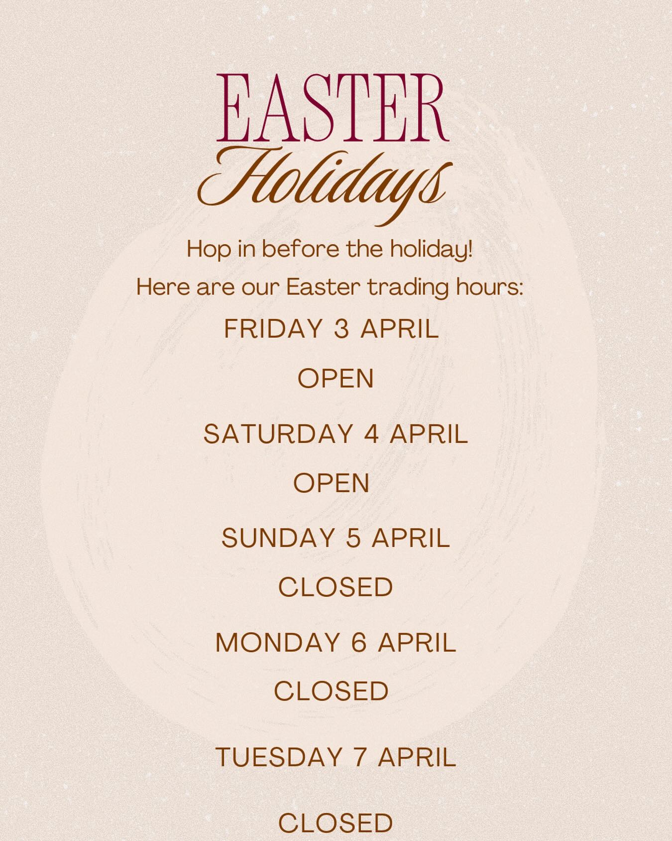 Have a very hoppy Easter #easterhours