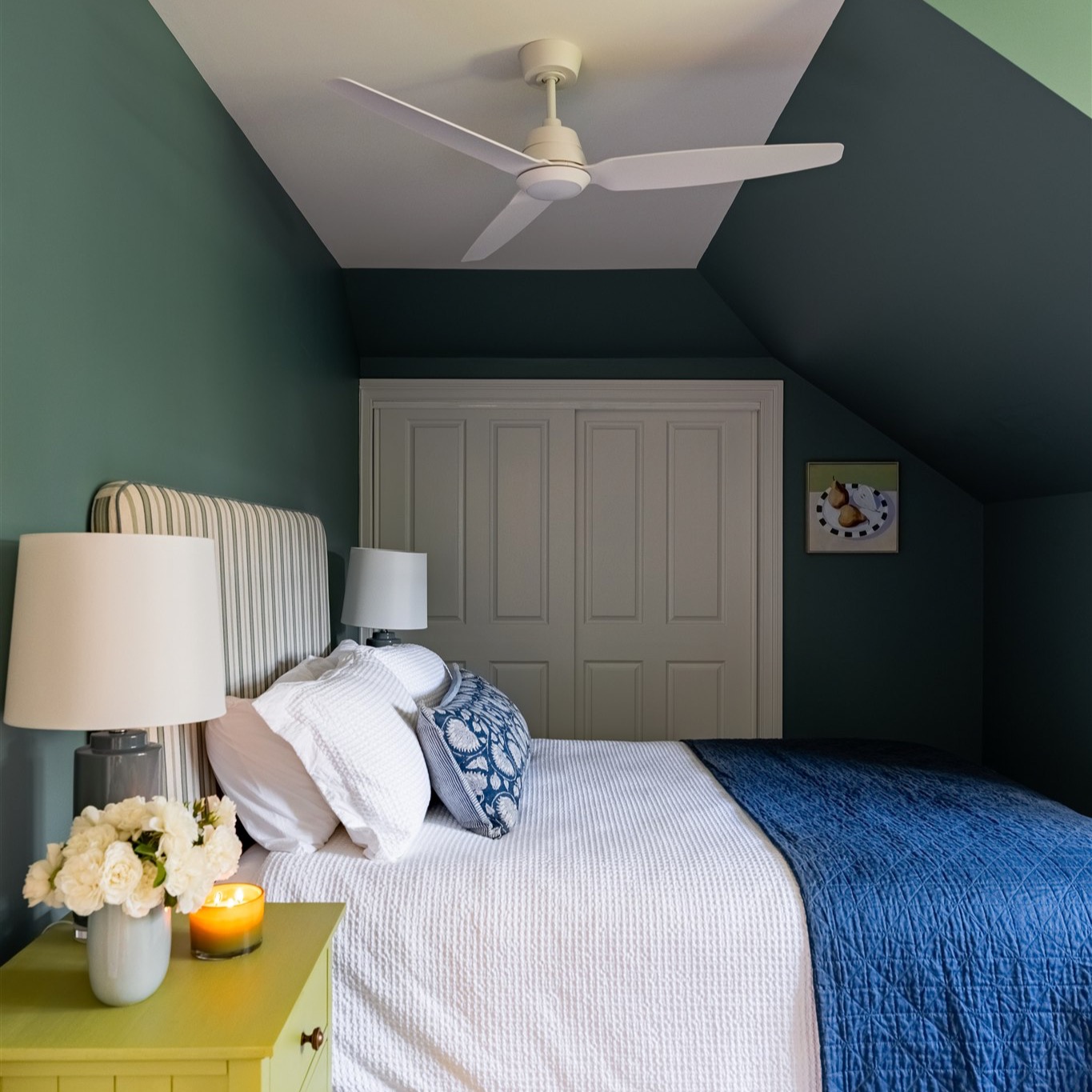 Not all colour needs to shout to be heard as this beautiful bedroom in deep green shows. The walls are rich and bold but kept fresh with crisp white accents.
When you keep the larger elements of a room calm and considered: walls, flooring, joinery you create a backdrop that feels effortless to live with.
Then comes the fun part.
Layer in personality through the pieces that are easier to change like a painted bedside table in an unexpected colour contrast and a joyful artwork or two. These moments of colour feel add layering and a 'pop' of personality and they can easily evolve with you over time.
If you’re feeling stuck with colour choices, start with restraint. You can always add more it’s much harder to take it away.
#sydneyinteriordesigner #colourinspiration #bedroomstyling #australianinteriors #designadvice