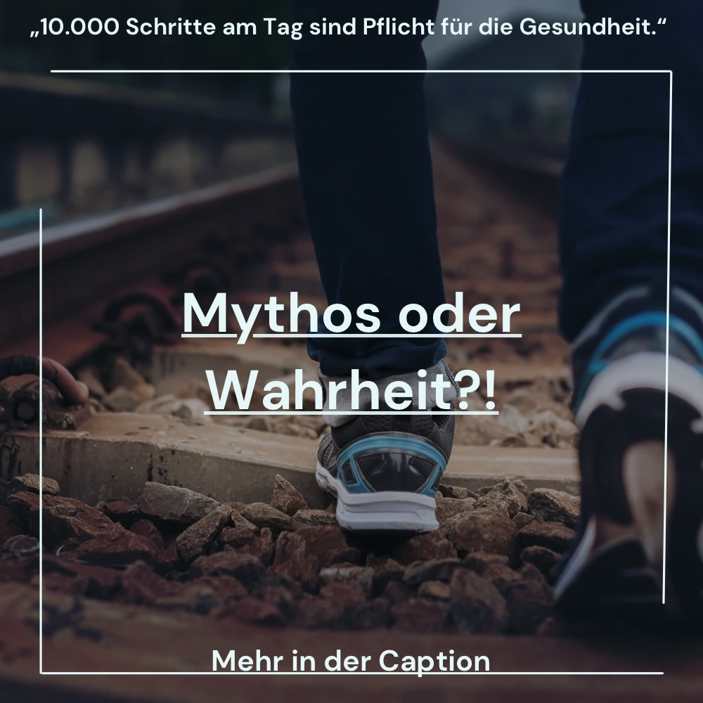 Mythos oder Wahrheit? 🤔
„10.000 Schritte am Tag sind Pflicht für die Gesundheit.“ 🚶♂️❌
Auflösung: TEILWEISE MYTHOS! ✅
Erklärung:
Die 10.000 Schritte stammen ursprünglich aus einer Marketingkampagne – nicht aus der Wissenschaft. Studien zeigen: Schon 6.000–8.000 Schritte täglich können positive Effekte auf die Gesundheit haben. Noch wichtiger als eine feste Zahl ist jedoch regelmäßige Bewegung insgesamt – egal ob Spazieren, Training oder Rehasport.
Fazit:
Jeder Schritt zählt – mehr Bewegung im Alltag ist wichtiger als eine magische Zahl! 🌟
