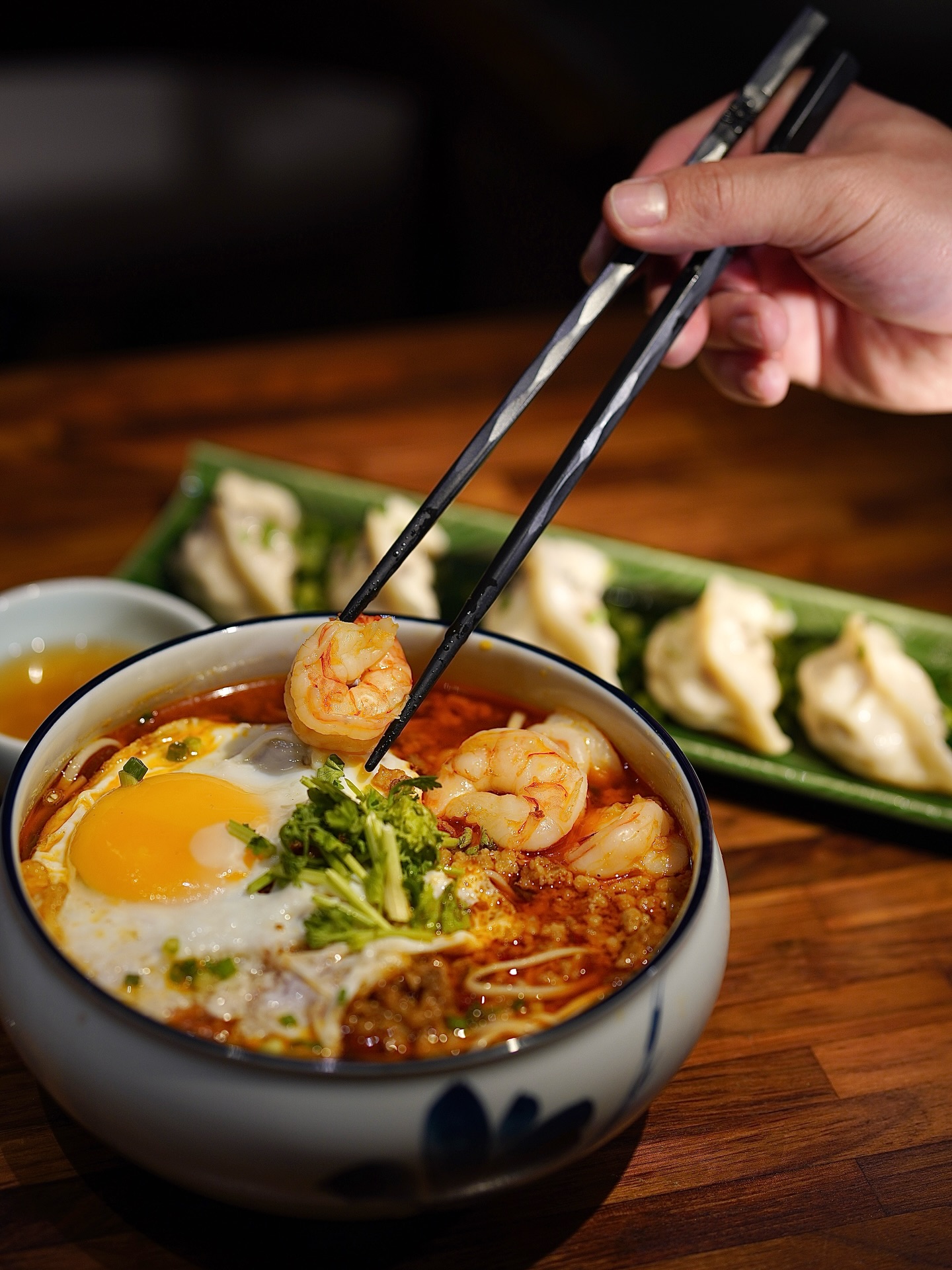 Our signature 担担虾仁面. Delicate noodles in a deeply fragrant broth, finished with pork, prawn, and just the right note of heat.🌶️🌶️🌶️