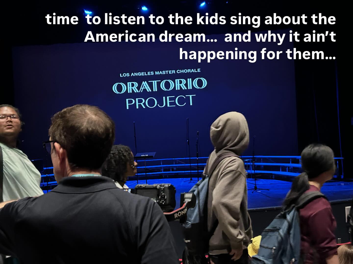 So fantastically proud of me lovely one @brettpaesel for her work with the @lamasterchorale. Their program - The Orotorio Project - lets high schoolers create their own work , music and lyrics, around a particular subject. This one is about The American Dream. And these kids who go to school in @DTLA have… ALOT to say about the topic. Brett helps with the lyrics and singers and composers from the Master Choral help them hone the music that the kids themselves write. The program is so full of and hope that it makes for@the best tonic in dark times. Come see tonight if you can.