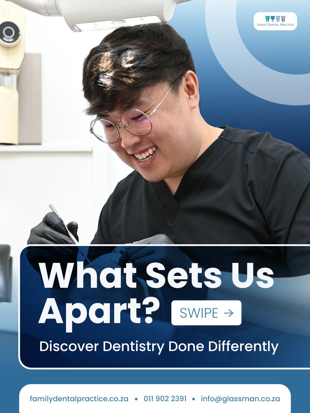 At Family Dental Practice, our patients benefit from the latest dental technology, clinicians with years of experience, a full spectrum of in-house treatments, and a commitment to tailored, patient care, all uniquely combined for your convenience and peace of mind.
From little smiles to full smile restorations, our approach is simple: optimum care, clear communication and phenomenal results.
If you’re looking for a dental team that takes the time to listen, plan properly and treat with precision, you’re in the right place.
Book your consultation with Family Dental Practice today.
🌐 familydentalpractice.co.za
📞 011 902 2391
📧 accounts@glassman.co.za
#FamilyDentalPractice #DentistJohannesburg #DentistSA #DentalCare #FamilyDentist