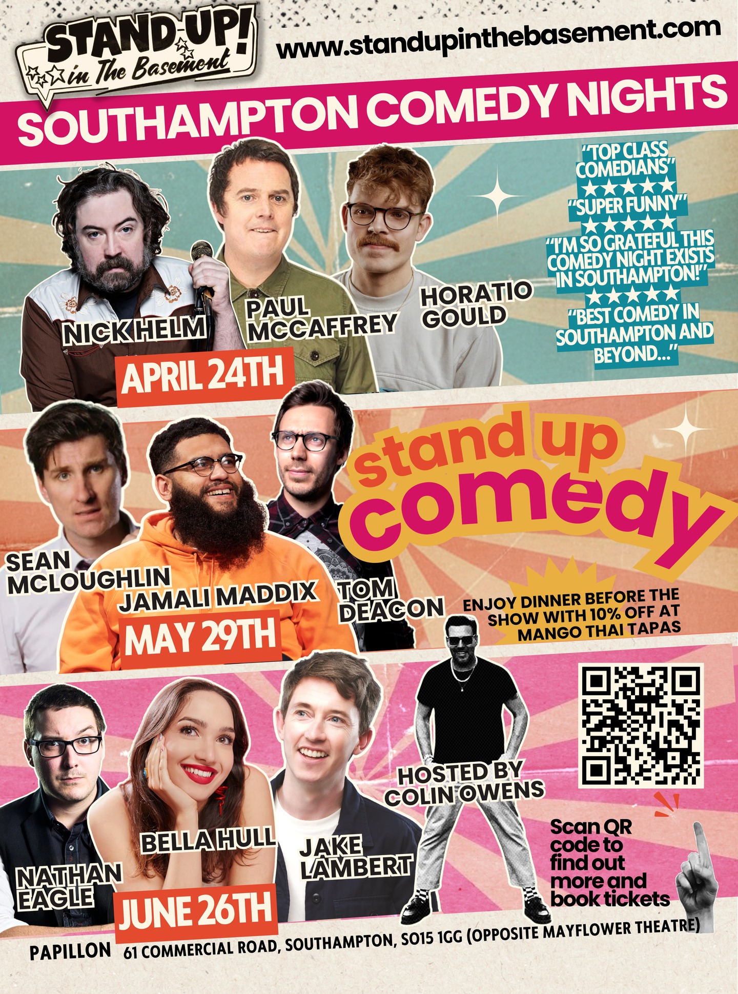 Spring events are live… tickets on sale now! Swipe right for show line-ups APRIL-JUNE
—
Stand-up comedy nights in Southampton with top UK circuit acts & rising talent. Check dates, grab tickets & join the laughter.
—
🎟️ Get tickets
WWW.STANDUPINTHEBASEMENT.COM
—
📍 SOUTHAMPTON
Papillon, 61 Commercial Road, SO15 1GG
opposite Mayflower Theatre // 2 min walk from Southampton Central Train Station
—
#southamptonevents #whatsonsouthampton #visithampshire #nightout #comedynight