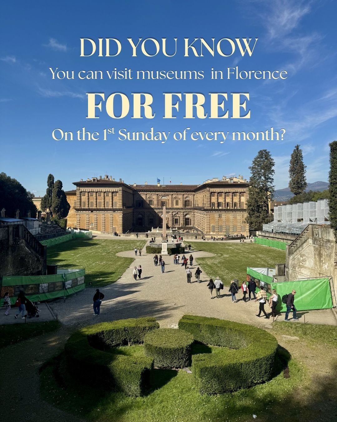 This is your sign to go to a museum for free! 🖼️
ㅤ
One of the great perks of studying abroad in Florence is free museum entry on the first Sunday of every month. While many of our classes include field trips to museums around the city, students can also take advantage of Free Museum Sundays to explore Florence’s incredible art and history without breaking the bank.
ㅤ
It’s also the perfect opportunity to visit some of the city