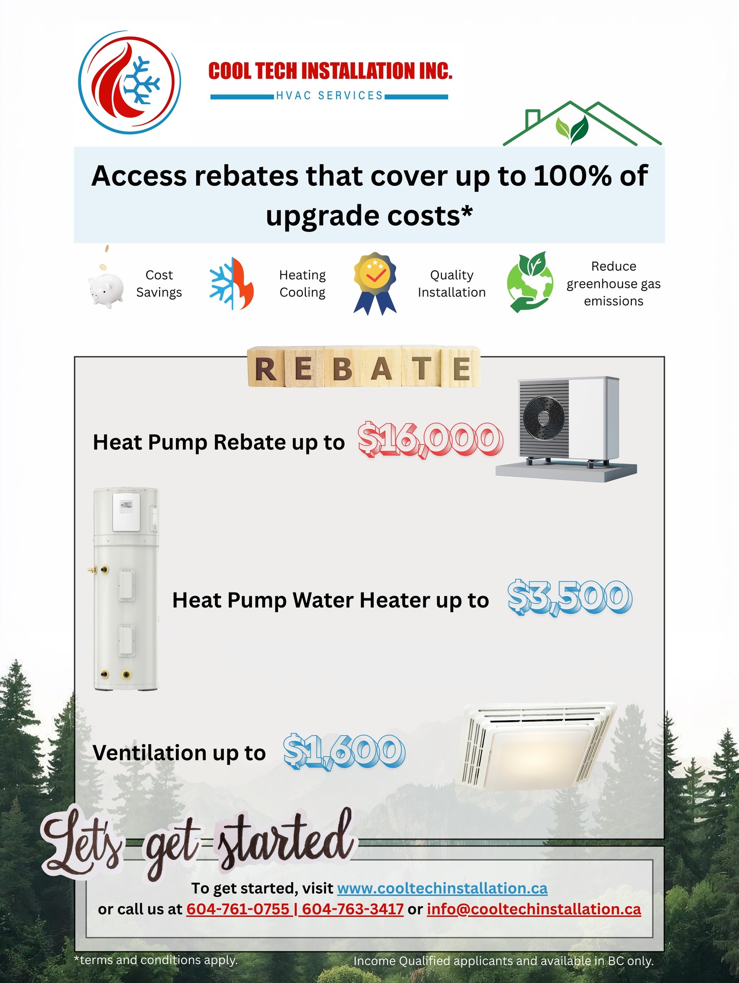 🔥 Get Up To $16,000 in Heat Pump Rebates – New Changes starting Apr 01, 2026!
Big savings are available for BC homeowners through CleanBC rebate programs.
💰 You may qualify for:
✔ Up to $16,000 for Heat Pump Installation
✔ Up to $5,000 for Electrical Upgrades
✔ Up to $3,500 for Heat Pump Water Heaters
✔ Up to $1,600 for Ventilation Improvements
⚠️ Important:
New rebate changes are in effect from April 1, which may affect eligibility and rebate amounts.
✅ Apply today to secure the current incentives.
Our experts at Cool Tech Installation Inc. will help you:
✔ Check eligibility
✔ Handle rebate paperwork
✔ Install high-efficiency HVAC systems
📞 Call: 604-763-3417 | 604-761-0755
🌐 www.cooltechinstallation.ca
📧 info@cooltechinstallation.ca
📍 Serving homeowners across lower mainland.
👉 Book your free consultation today.