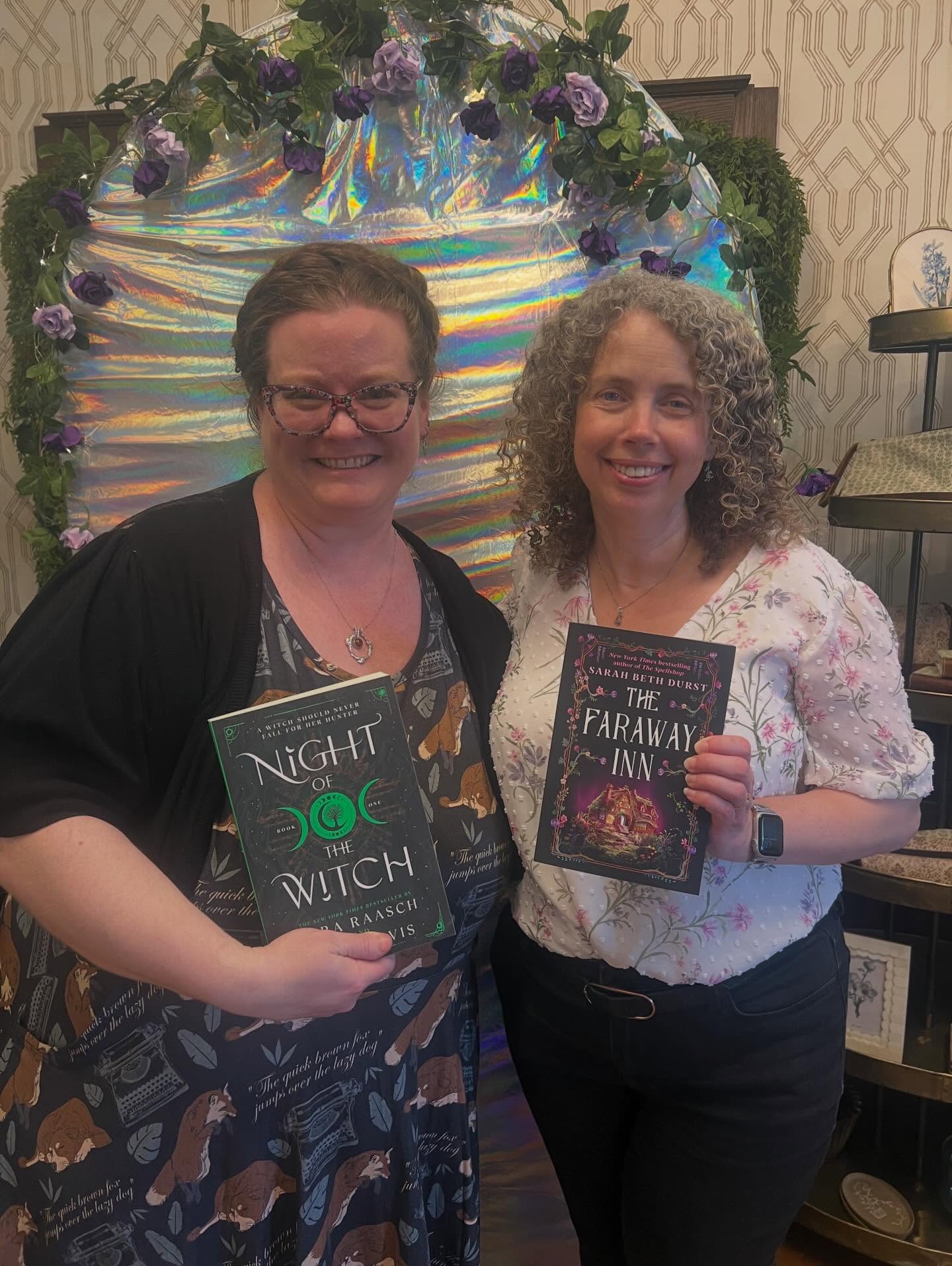 What a magical time last night with @sarahbethdurst at @mainstreetbooksdavidson!!!! Main Street put in an absolutely fabulous event with fun crafts and magical touches everywhere, perfect to celebrate Sarah’s latest, THE FARAWAY INN (which has rapidly become my favorite of her books). And getting to see author friends is always grand! (Sorry for stealing the last pic from you, @ae_pope but we look so mischievous that I had to!)