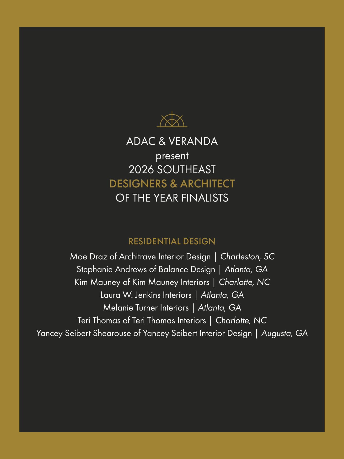 Feeling extremely honored and grateful to be named a SEDY finalist for residential design a second year in a row. Thank you, @adacatlanta @verandamag and this year’s judges for the recognition and support
Congrats to all of the 2026 finalists! Stay tuned for our trip to Atlanta → #2026SEDY
#architraveinterior #interiordesign #interiordesignaward charlestondesigner