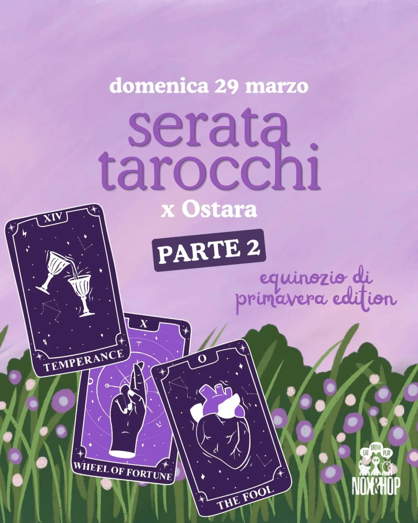Per chi domenica scorsa non è riuscito a passare o non ha fatto in tempo a fare la lettura 👇🏻👇🏻
🔮 Serata Tarocchi
Domenica 29 marzo, per celebrare l'equinozio di primavera e il risveglio della natura, ti regaliamo una lettura a tema!
COME FUNZIONA:
Spendi almeno 10€ e, al momento del pagamento, ottieni 1 token valido per una lettura di tarocchi
📣 Le letture durano in media 10-15 minuti ciascuna. Ricorda di non aspettare troppo per ritirare il tuo token, potresti dover fare una lunga fila o non riuscire a scoprire cosa ti riserva il destino (anche i cartomanti a un certo punto vanno a letto)!
Per info e prenotazioni (solo a cena) scrivici qua o su wa 351 6941458
📍Nox&Hop - viale ivo montagni 190 limite sull'arno (FI)