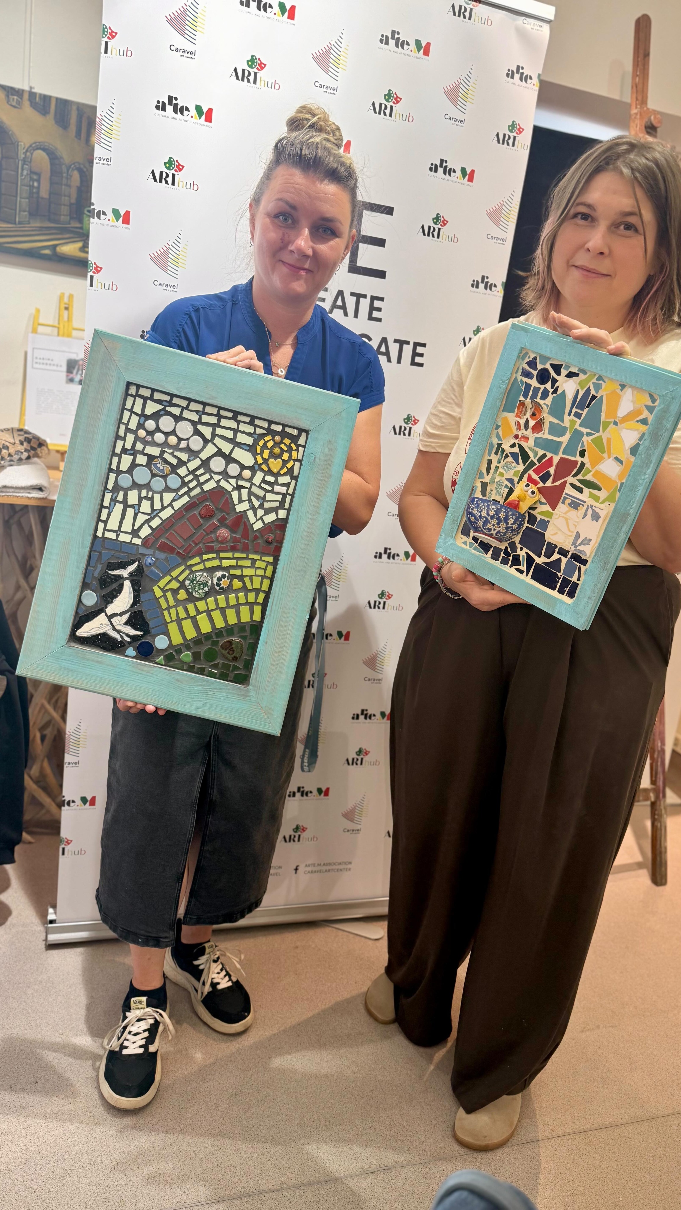 Our craft weekend marathon is over ✨
🎨24 crafters — both beginners and professionals from Madeira, together with participants from Estonia, Romania, and the Czech Republic — came together for two intense days of «Madeira Viva — Sustainable Mosaic».
Broken pieces 💔new meanings.
What if what is shattered can be rebuilt — differently?
Just like materials… just like emotions.
This is what we explored during our Craft Happening within the CraftWork4All @craftwork4all project, co-funded by the Creative Europe Programme.
Big thanks to our wonderful creative duo — Michaela 🇨🇿 @mishka.art.design crafter and mosaic artist, and Nataliia @natalysecretplace 🇵🇹craft therapist — for leading this beautiful process 💛
#CraftWork4All #CreativeEurope #artemassociation #SustainableCraft #arthubmadeira