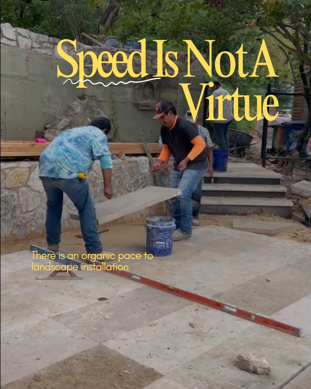 Landscape installation has an organic pace. You can't rush certain things without paying for it later.
Soil needs to settle. Base compaction for hardscaping sometimes happens in stages. Plants need to go in at the right depth, not too shallow, not too deep. And irrigation needs to be properly tested once it's in the ground.
When those steps get compressed or skipped:
Hardscaping shifts. If the base isn't compacted adequately, your pavers and patios will move. This isn't aesthetic, it's a structural issue.
Plants fail. Improper planting depth affects root development. Some plants won't show stress for months.
Irrigation doesn't perform. A system that wasn't tested after installation may have coverage gaps, pressure issues, or slow leaks that go unnoticed until the damage is done.
Drainage gets eyeballed instead of measured. "Looks like it drains fine" is not a proper assessment.
Slow, methodical installation isn't a luxury. It's the baseline.