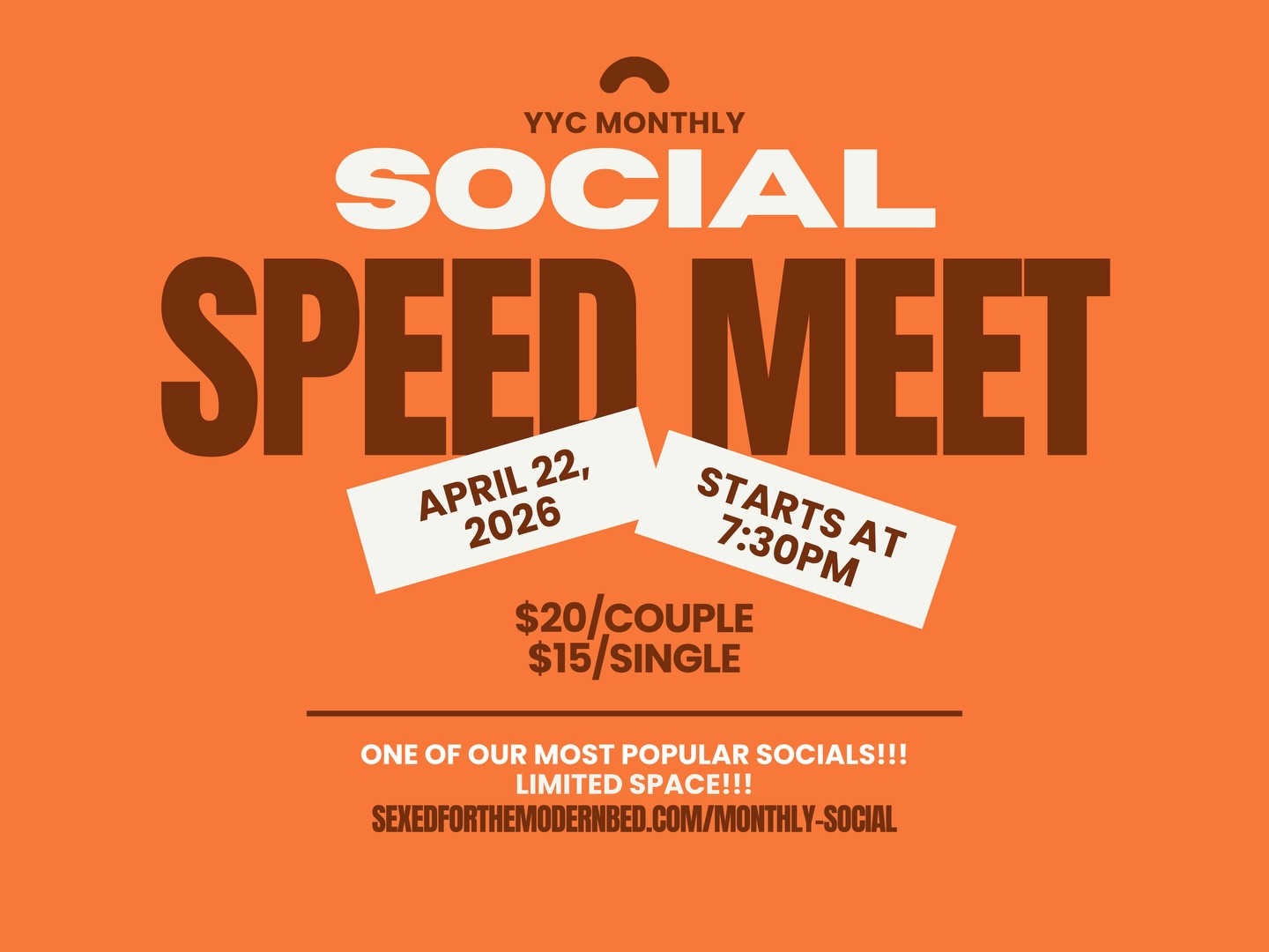 Thank you all so much for coming out to our Laser Tag Social last week and bringing your playful, competitive, and open-hearted energy. As always, it was an absolute blast 🔫😂
NEXT SOCIAL: April 22: Speed Meet (Wednesday Night!)
Our next event is officially queued up, and we’re bringing back one of our most popular socials…
✨ Speed Meet ✨
📅 Wednesday, April 22, 2026
📍 Downtown Calgary
💰 $15/single | $20/couple
This will be our first-ever Wednesday social, and we’re so excited to switch things up a little!
If you’ve never been to a Speed Meet before, here’s what to expect:
• You’ll be assigned a number and rotate through 10–12 short, guided connections
• Our amazing MC (James 🎤) will lead the flow with fun, engaging prompts
• It’s designed to make meeting new people easy, natural, and low-pressure
• After the rounds, we open things up for mingling, drinks, and deeper connection
This event is perfect if you:
• Want to expand your social circle
• Prefer a little structure to help break the ice
• Are newer and looking for a welcoming way to meet community
• Or just love a good, efficient way to connect with lots of great humans 😉
Get your ticket here or visit the link in my bio!
https://www.sexedforthemodernbed.com/event-details/april-social-yyc-speed-meet
///
#YYCSocial
#CalgaryEvents
#YYCCommunity
#SpeedMeet
#ConsciousConnection
OpenMindedHumans
SexPositiveYYC
MeetYourPeople