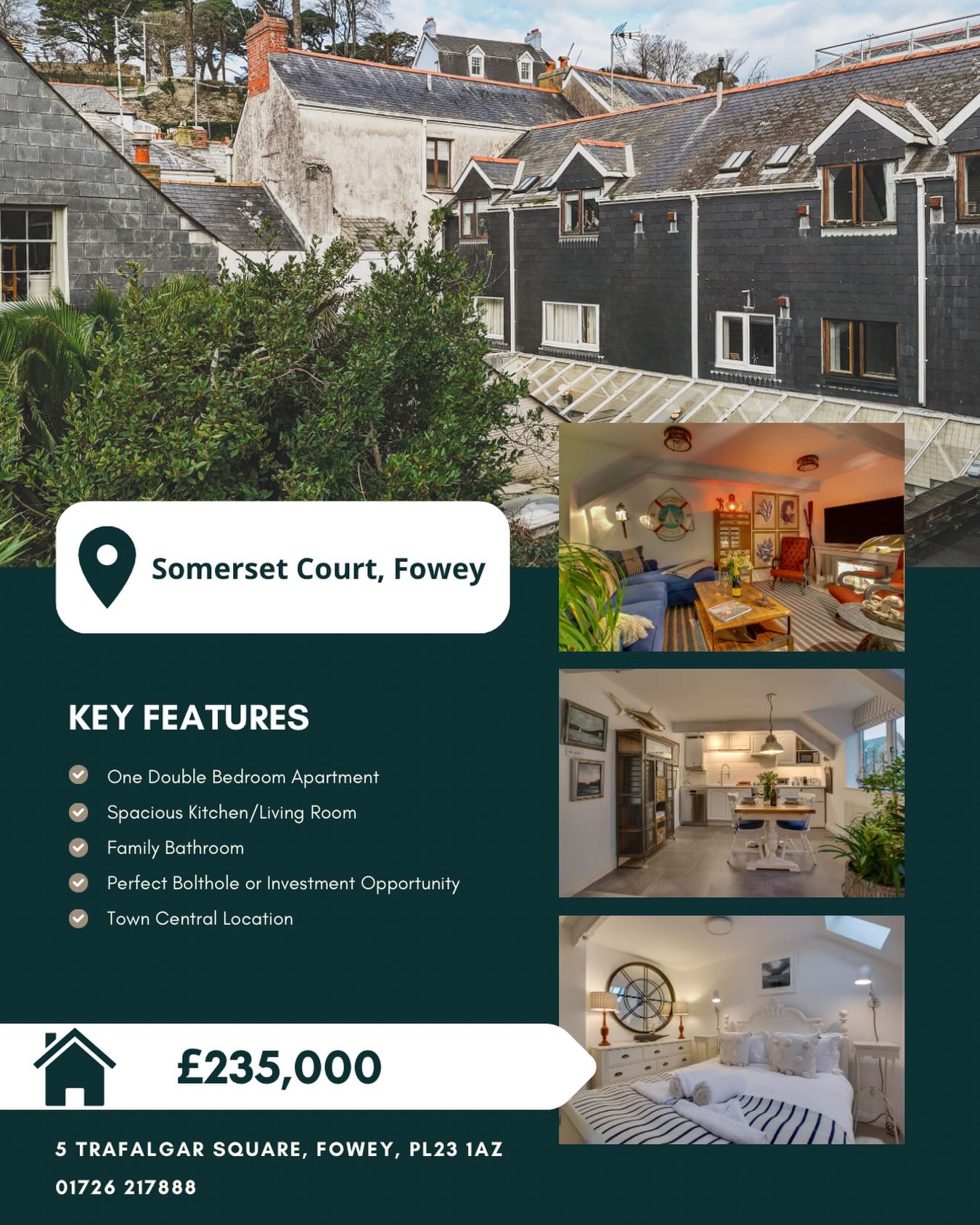📍Flat 5 Somerset Court, Fowey
🏠 £235,000
Nestled in the heart of Fowey, this beautifully presented one-bedroom apartment offers stylish and comfortable living just a short walk from the waterfront and within easy reach of the town’s renowned restaurants, cafés, and pubs.
To enquire about this property, please call our Fowey Branch on 01726 217888 📞
#cornwallliving #cornishestateagents #propertiesforsale