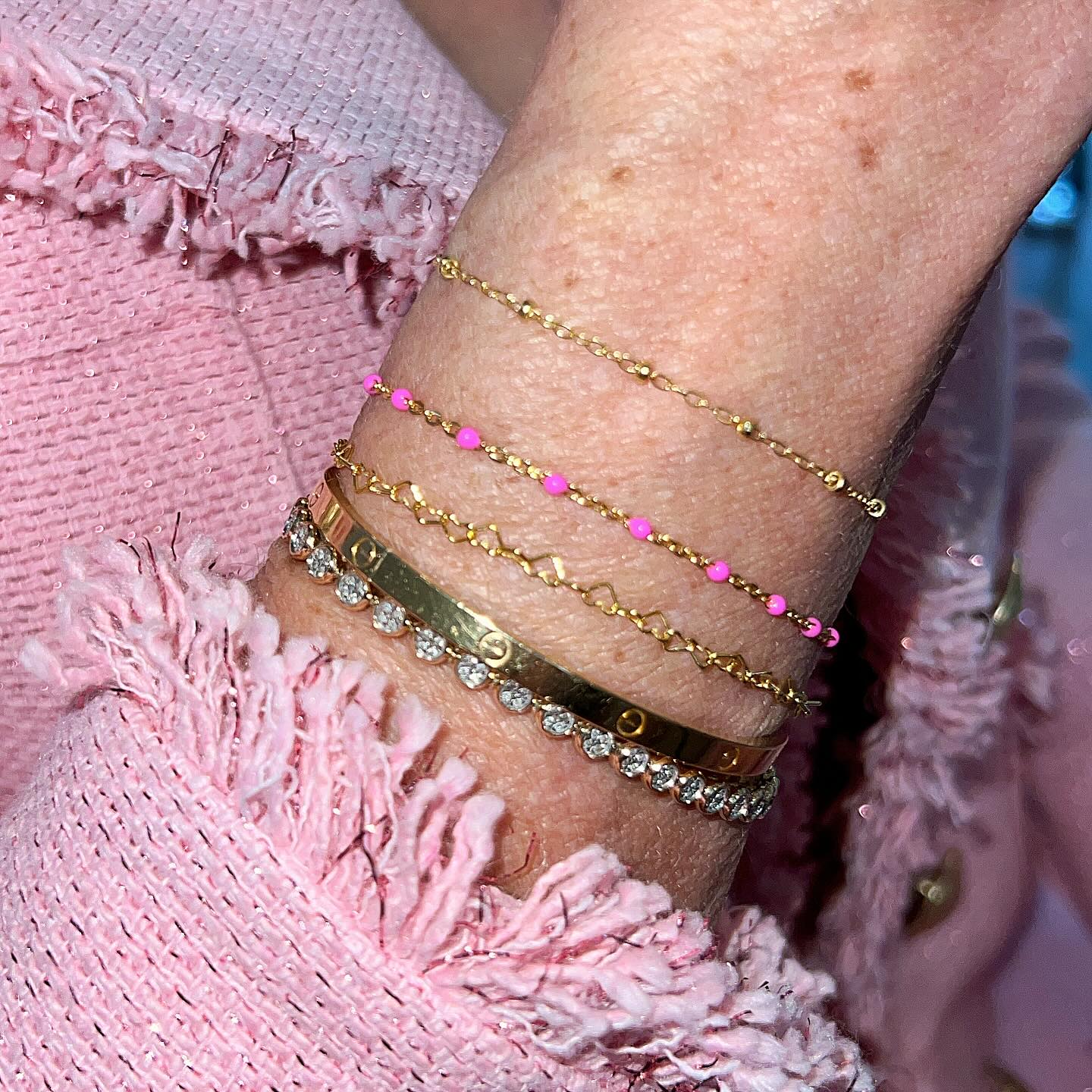 spring is in full bloom🌷and so is our bracelet stacks!🤎🩷