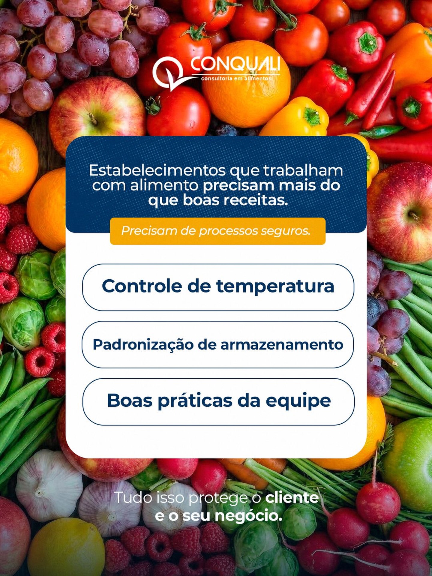 Trabalhar com alimentos exige mais do que sabor e apresentação. Exige controle, organização e processos bem definidos em cada etapa da operação. ✅
Controle de temperatura, padronização no armazenamento e boas práticas da equipe são cuidados que reduzem riscos, evitam perdas e ajudam a manter a segurança dos alimentos no dia a dia. 🍽️
Quando esses processos fazem parte da rotina, o resultado é uma operação mais segura, mais eficiente e mais confiável para o cliente e para o negócio. 📋
#Conquali #ConsultoriaEmAlimentos #SegurançaDosAlimentos #BoasPráticas #ControleDeTemperatura Armazenamento SetorAlimentício SegurançaAlimentar