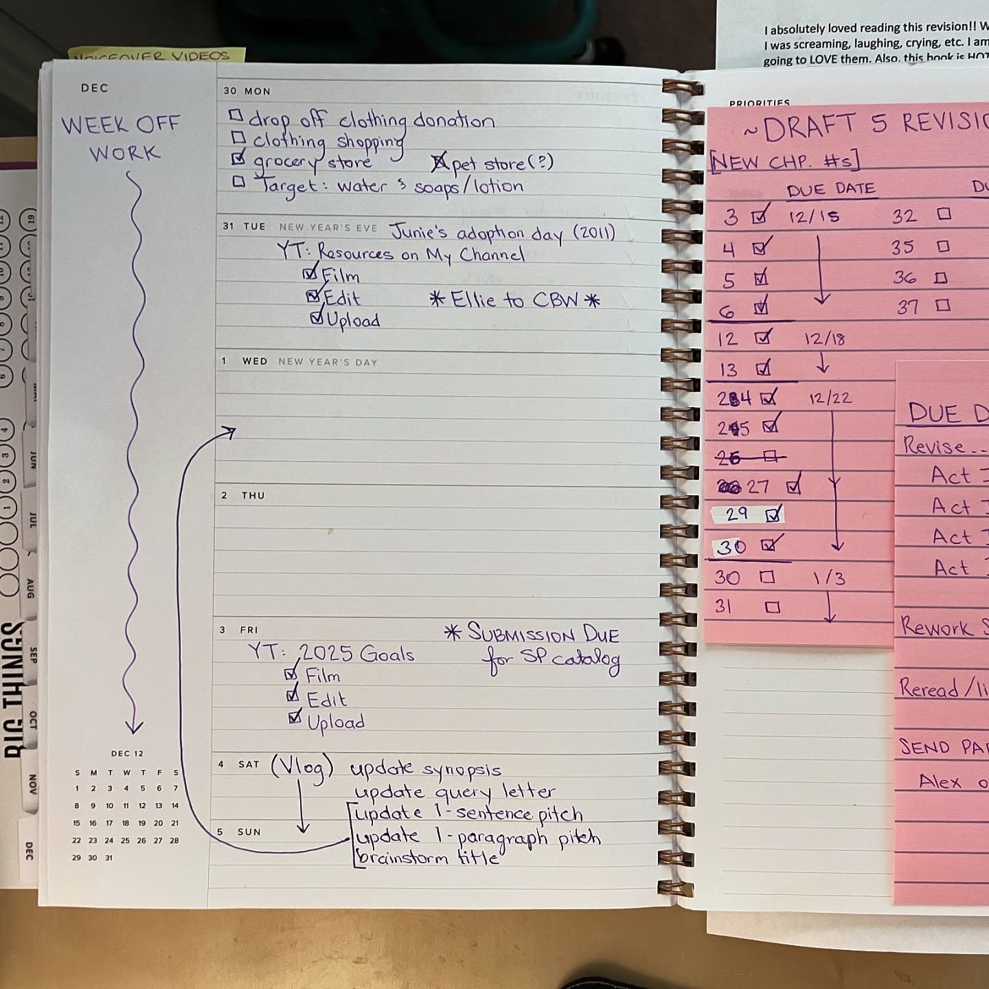 WEEK 01: A week in my writerly life.
I was off work, but had plenty to keep me busy.
1 - The to do list (well, part of it)
2 - I went…shopping?? For new clothes?!
3 - Office visitor 🥰
4 - Livestreaming with AuthorTube friends!
5 - I almost never have to drive so I rarely have to gas up the car anymore.
6 - Got caught in a downpour coming out of the grocery store. I was dripping.
7 - Jade figured out how to get behind the sofa 🤦🏻♀️
Back to work today which is the saddest thing ever, but I guess I need money so…emails and pricing contracts here I come.
