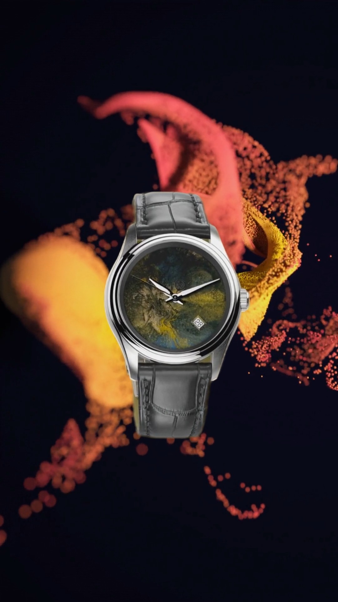 Color, energy, silence.
In the M02 Special Edition Toni Art, the three multicolored dials express movement and birth, like expanding nebulae. The two monochromatic dials, instead, draw the eye toward depth and reflection.
Two dimensions that coexist in a single story: the visible and the invisible, noise and silence, explosion and purity.
A timepiece that transforms time into artistic expression.