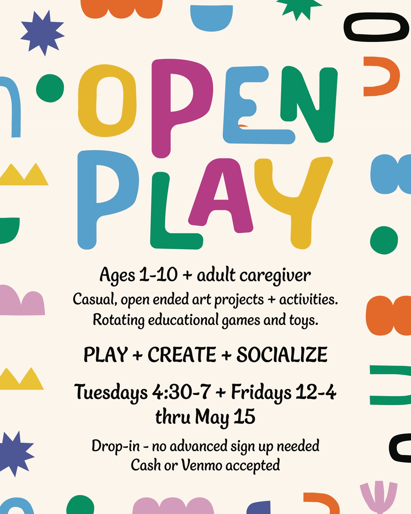 🧸 OPEN PLAY 🧸 Join us for play at our studio at 7501 Penn Ave in Point Breeze. Tuesdays 4:30-7 + Fridays 12-4 thru May 15.