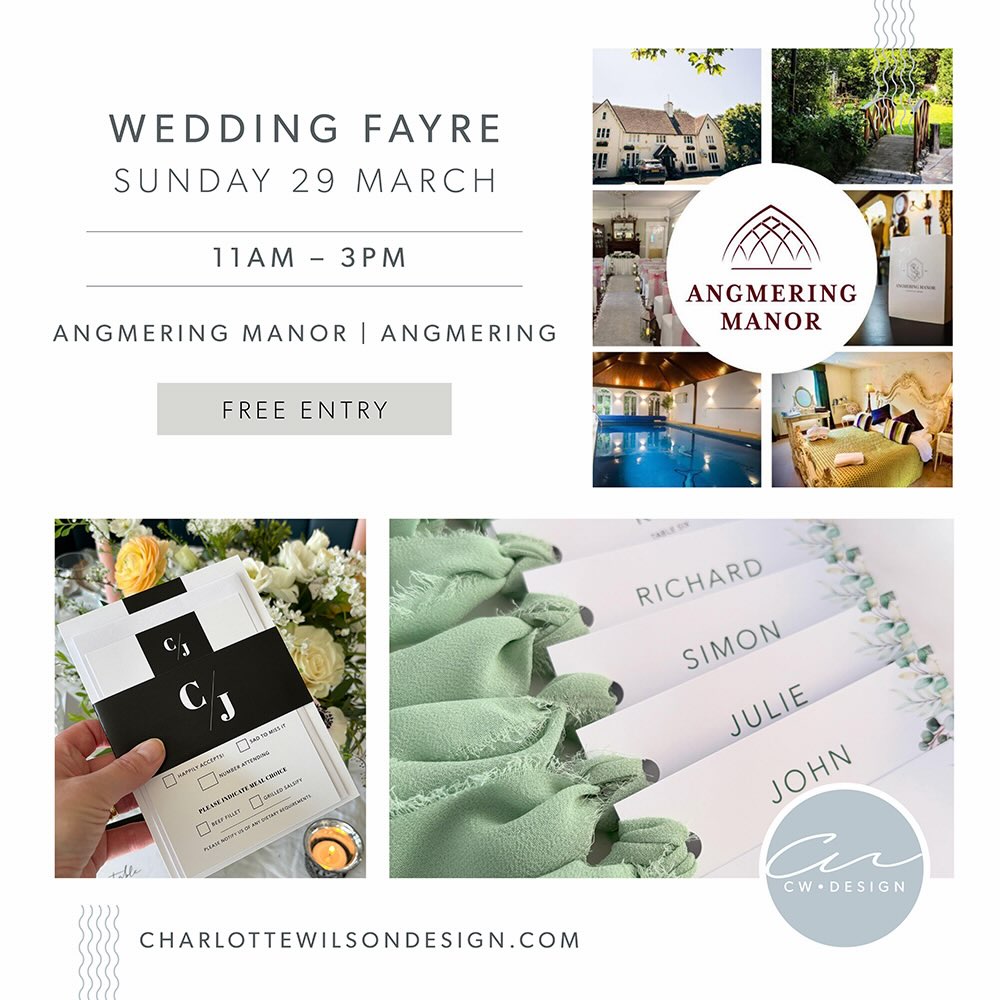 WHAT’S ON // Join us at the beautiful venue @angmeringmanor • Sunday 29 March, 11am - 3pm! Meet local suppliers, get inspired and talk about how we can create your wedding stationery 💌.
#weddinginspiration #weddinginspo #weddingstationery #iamcwdesign