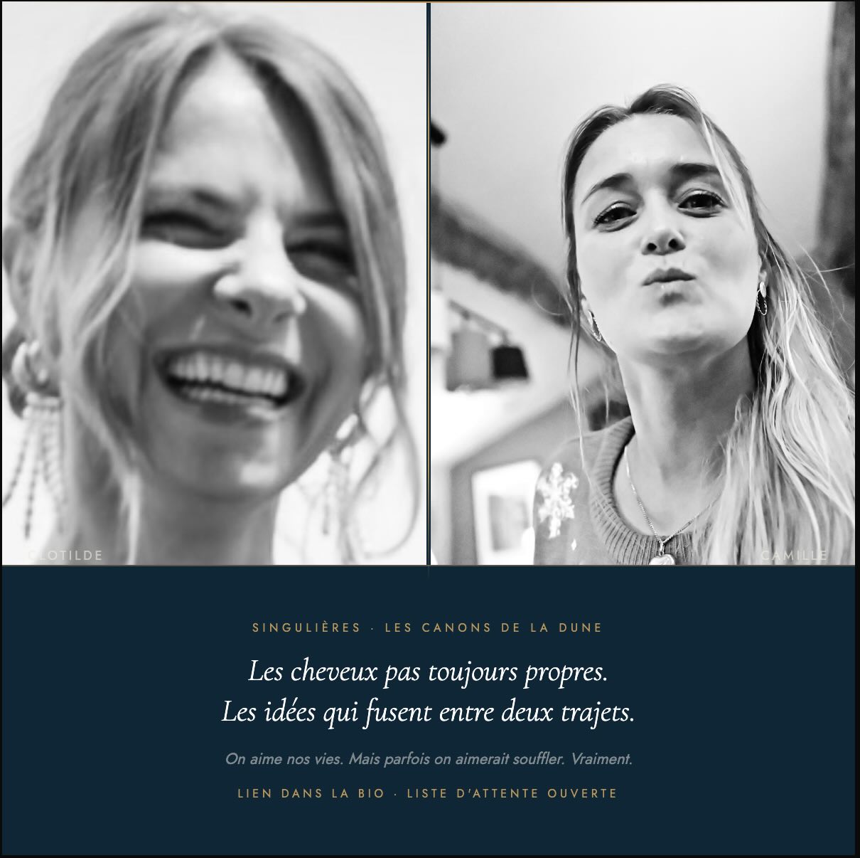 Les cheveux pas toujours propres. Les idées qui fusent dans la voiture entre deux trajets.
Le sport calé dans un créneau de 45 minutes parce que c’est tout ce qu’il reste. Les rendez-vous pro, médicaux, amicaux qui s’enchaînent sans respirer. Les enfants, les projets, les urgences des autres.
Les heures qui défilent trop vite.
Et ce moment le soir où tu réalises que tu as tout géré — sauf toi. Que tu as tout donné — sauf à toi-même. Que tu as pris du plaisir à presque rien tellement tu enchaînais.
On ne se plaint pas. On aime nos vies. Elles sont riches, pleines, vivantes.
Mais parfois on aimerait juste... souffler. Vraiment. Pas 20 minutes entre deux rendez-vous. Un vrai souffle. Avec des femmes qui comprennent sans qu’on explique.
C’est exactement pour ça qu’on a créé Les Canons de la Dune.
Cap Ferret · 25 au 27 septembre 2026.
La liste d’attente est ouverte. Lien dans la bio. 🔗
Camille & Clotilde · Singulières
.
.
.
#lescanonsdeladune #singulieres #femmesactives #chargemental #weekendfeminin capferret reseaufeminin mèredefamille entrepreneures bienetre femmes pausefeminine developpementpersonnel