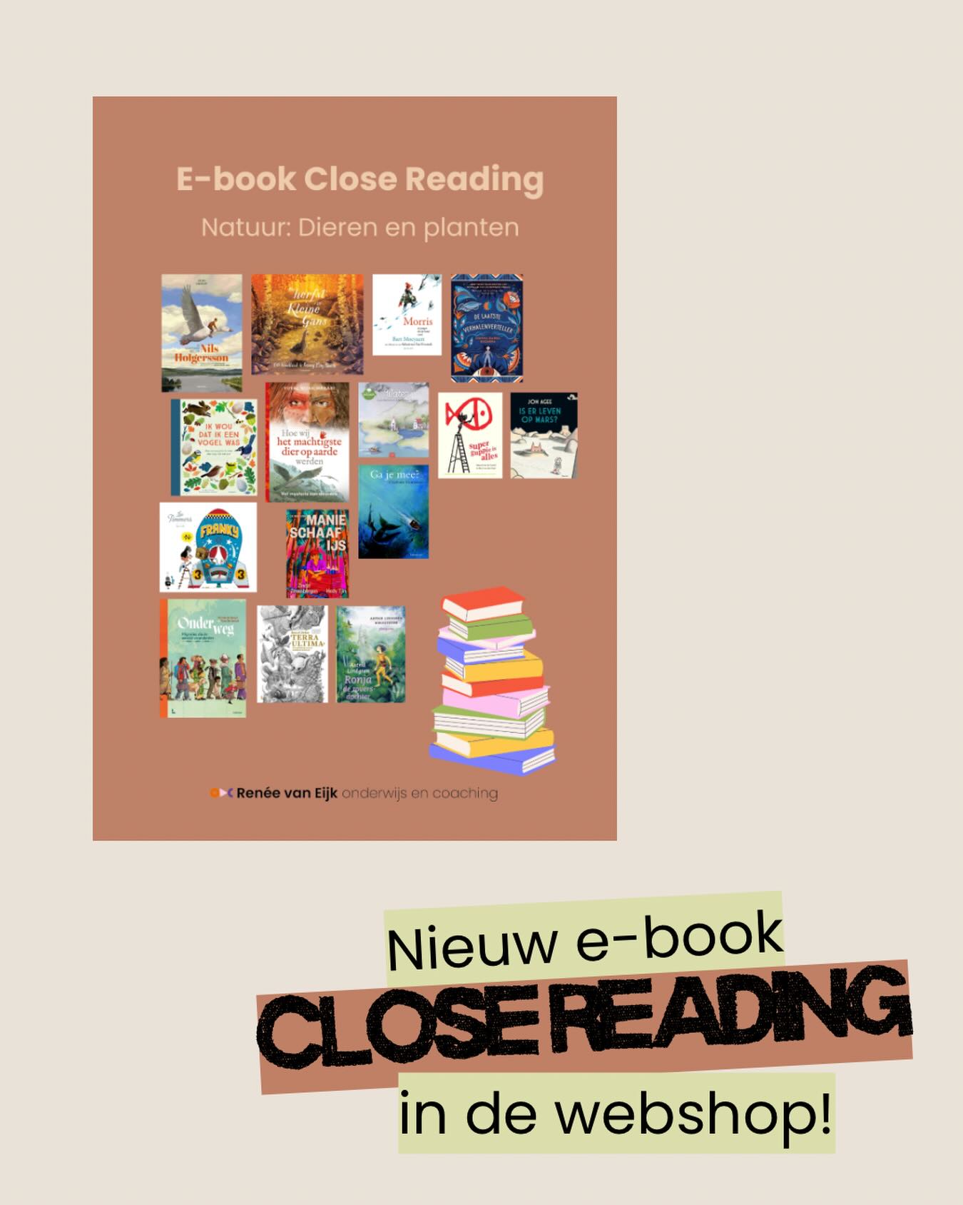 Jaaaaa we hebben weer een nieuw e-book in de webshop staan! Het thema is Aardrijkskunde & natuur en bij dat thema kozen we 15 boeken en dus 15 teksten uit. Ze passen allemaal binnen het thema. Zes van deze boeken bespraken Nadia en ik in onze webinar.
Je ontvangt per tekst:
🤎 het einddoel van de reeks
🤎 de doelen van sessie 1/2/3
🤎 tips voor de terugblik
🤎 richtlijn voor een mogelijke instructie
🤎 idee voor de (schriftelijke) verwerking
🤎 extra opvallendheden bij de tekst
Het e-book kost € 12,50 en is te vinden in de webshop.
Veel plezier met deze reeksen!