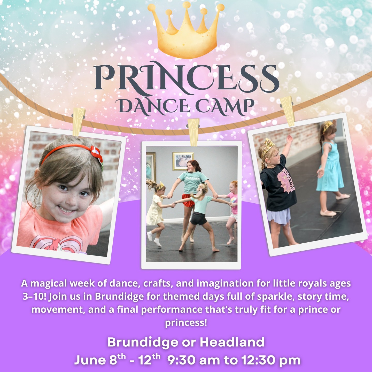👑 Princess Camp – Confidence Begins Here
One of the sweetest things we see at Princess Camp is confidence grow.
Little dancers step into a world of music, imagination, and movement while building friendships and discovering what they are capable of.
Parents love it because their children stay active, creative, and surrounded by positive role models.
📍 Headland & Brundidge
📅 June 8–12
Ages 3–10
Register today to secure your child’s spot and take advantage of our Early Bird special.
You can register and explore all of our summer camps by clicking the link in our bio!
We can’t wait for another magical week at PRJ 👑