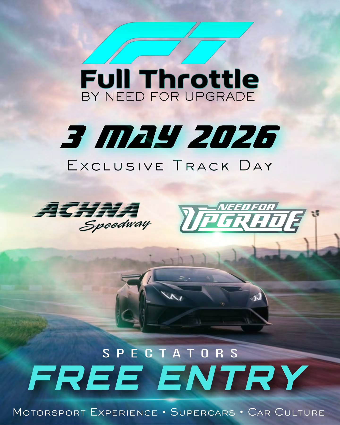 ๐ Full Throttle by Need For Upgrade
๐ Achna Speedway
๐
3 May 2026 | โฐ 13:00โ17:00
โผ๏ธPrivate participation event โ invited cars onlyโผ๏ธ
Spectators welcome to experience the atmosphere, the cars, and the action from the grandstand and pit area ๐๏ธ๐ฅ
Free spectator entry ๐๐ผ