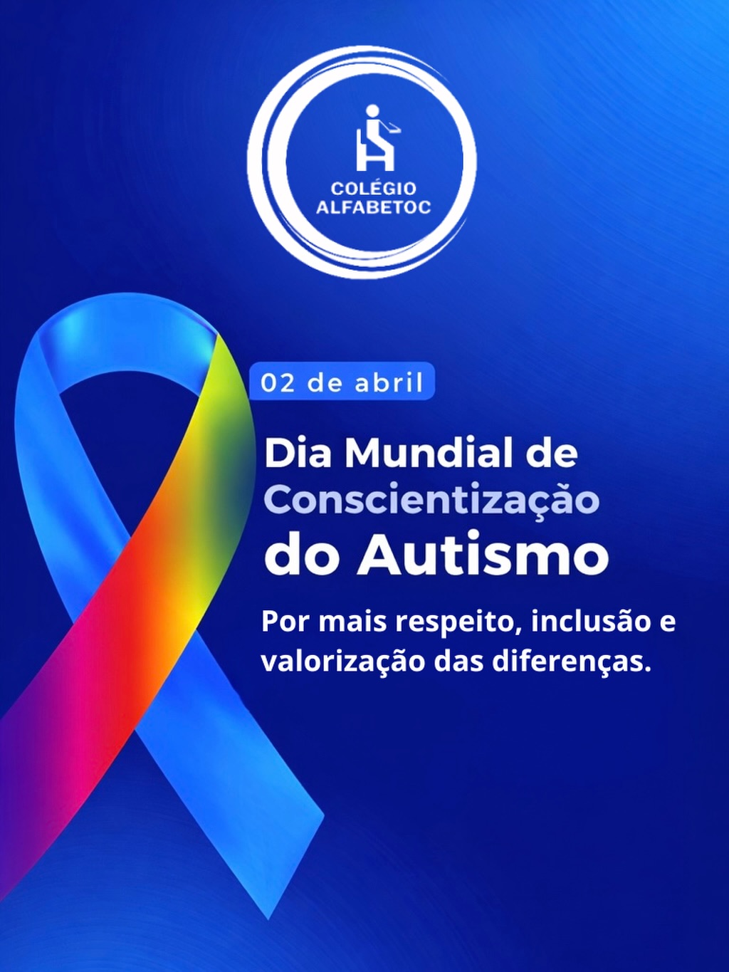 💙 02 de abril | Dia Mundial de Conscientização do Autismo
Hoje é um dia de refletir, aprender e, acima de tudo, praticar o respeito.
Cada pessoa é única, com suas próprias formas de sentir, aprender e se expressar.
Valorizar as diferenças é construir um mundo mais justo, acolhedor e inclusivo para todos. 🌍✨
Que possamos, todos os dias, promover empatia, compreensão e inclusão. 💙
#Autismo #ConscientizaçãoDoAutismo #Inclusão #Respeito #Educação