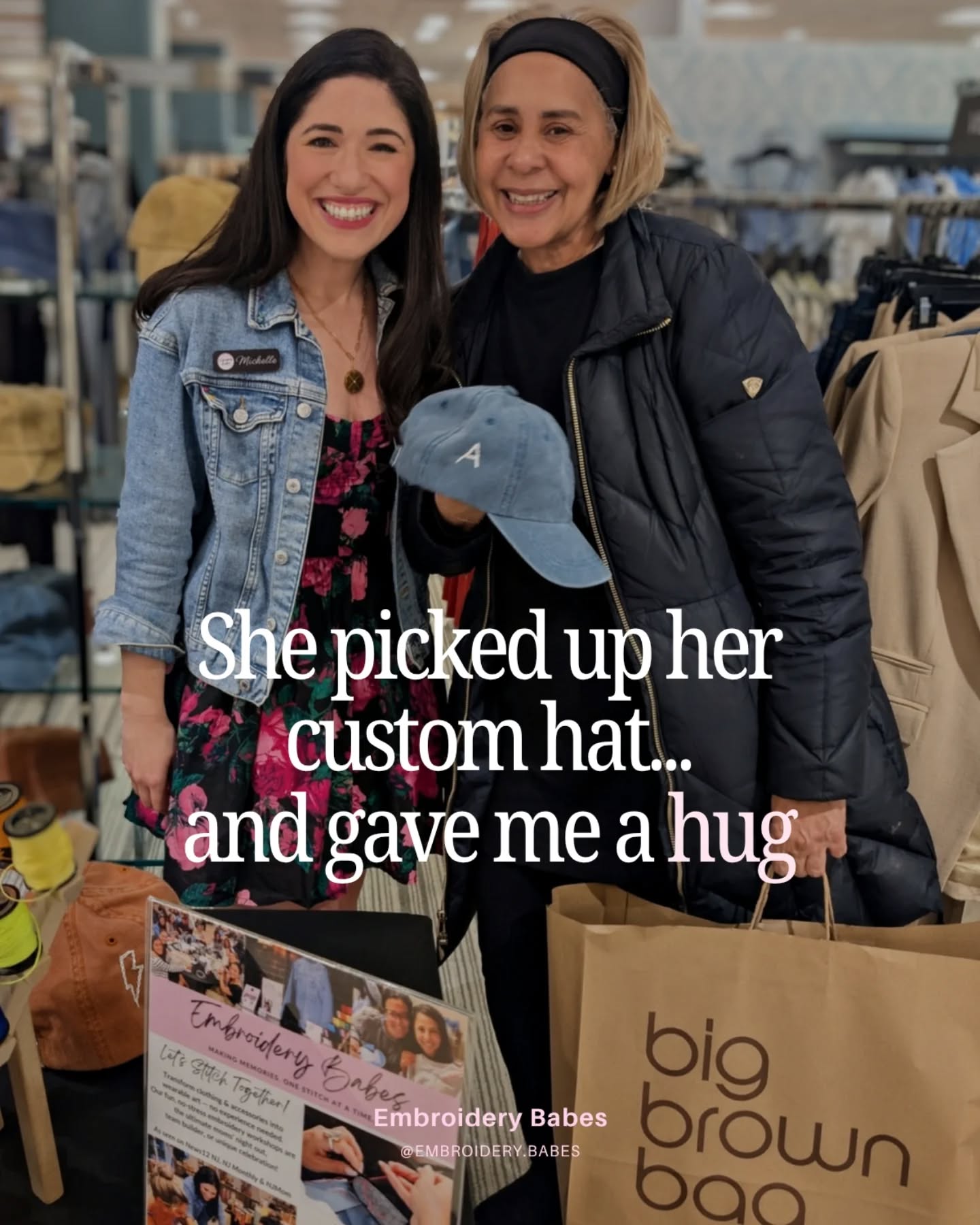 She picked up her custom hat… and gave me a hug.
That’s what happens when personalization creates real human connection.
Loved bringing on-site hand embroidery to @bloomingdales in Hackensack, NJ for a customer engagement event.
As someone who started my career at Macy's, this one felt especially full circle.
Now booking customer engagement activations, team building workshops, wellness retreats + more.
Inquiries: michelle@embroiderybabes.com
#EmbroideryBabes #RetailExperiences #BrandActivations #CustomerExperience #CorporateEvents