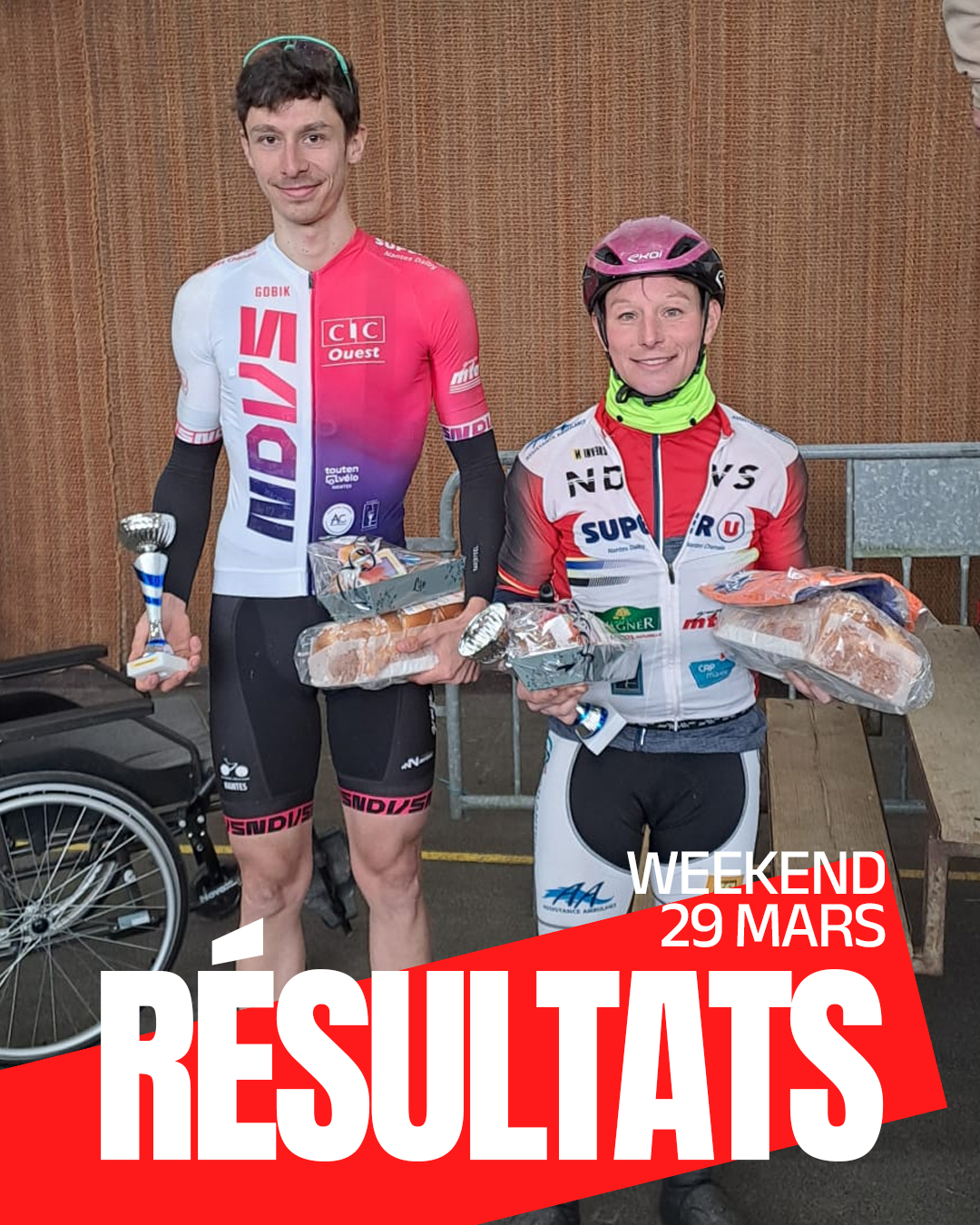 🔥 3 nouveaux podiums ce week-end!
🥉 Marion DUCHEMIN 3ᵉ à St Hilaire de Maine en U17 Dames
🥉 Aurélie ALLAIRE 3ᵉ à la Suisse Vendéenne Dames
🥉 Paul RAYOT 3ᵉ à la Suisse Vendéenne 👏
🔹 Chauvé – École de Vélo
• Auguste ROUSSEAU 14ᵉ
• Honoré LEMAITRE 27ᵉ
🔹 Open 2
• Hugo PEYRAUD 28ᵉ
• Colin DUPEYRAT FOISSY 49ᵉ
• Grégoire DE CACQUERAY 55ᵉ
• Damien DUCHEMIN
🔹 Access
• Sébastien PEYRAUD 28ᵉ
🔹 U17
• Eliot MC QUAIDE 19ᵉ
• Charlie FAGOT 29ᵉ
• Antoine GROLIER 35ᵉ
• Scott PELUSI 40ᵉ
• Tristan BORDIN 42ᵉ
🔹 Ste-Luce-sur-Loire – Access
• Anthony PIVETEAU 34ᵉ
• Arthur DESMIT 56ᵉ
🔹 Tour du Pays de Craon (Élites)
• Markuss 38ᵉ pour sa première course à ce niveau 💪
👏 Bravo à toutes et tous pour ces belles performances !