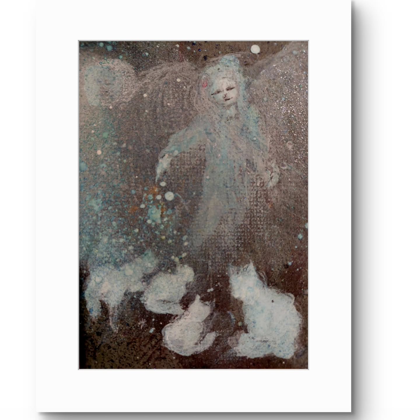 "Kitty Stardust."
I am so sorry. It was right there.
Acrylic, charcoal, ink, mica on upcycled 5x7 paperboard.
#angel #catsofinstagram #ghostkitty
#stardust #artbeforebed #cuteart