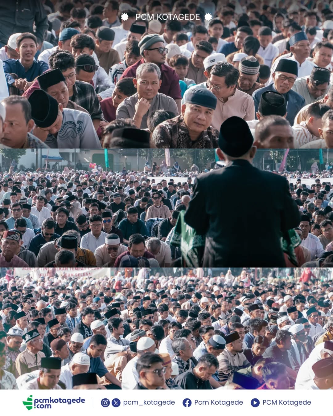 Pimpinan Cabang Muhammadiyah (PCM) Kotagede telah melaksanakan Salat Idulfitri 1 Syawal 1446 Hijriah yang jatuh pada jumat, 20 maret 2026. Pelaksanaan salat Idulfitri dimulai pada pukul 06.30 WIB di lapangan karang kotagede.
Bertindak sebagai imam dan khatib yakni K.H. Muhammad Nashirul Ahsan, Lc., selaku pimpinan sekaligus pendiri Pondok Pesantren MBS Prambanan Yogyakarta.
Terimakasih atas bantuan dan kerjasamanya kepada seluruh PRM di kotagede, 'Aisyiyah, KOKAM, Tapak Suci, Nasyiatul Aisyiyah, HW, AMM Kotagede, SMP Muhammadiyah 7 dan seluruh masyarakat kotagede.
#muhammadiyah #pcmkotagede #kotagede #siaplebihawal