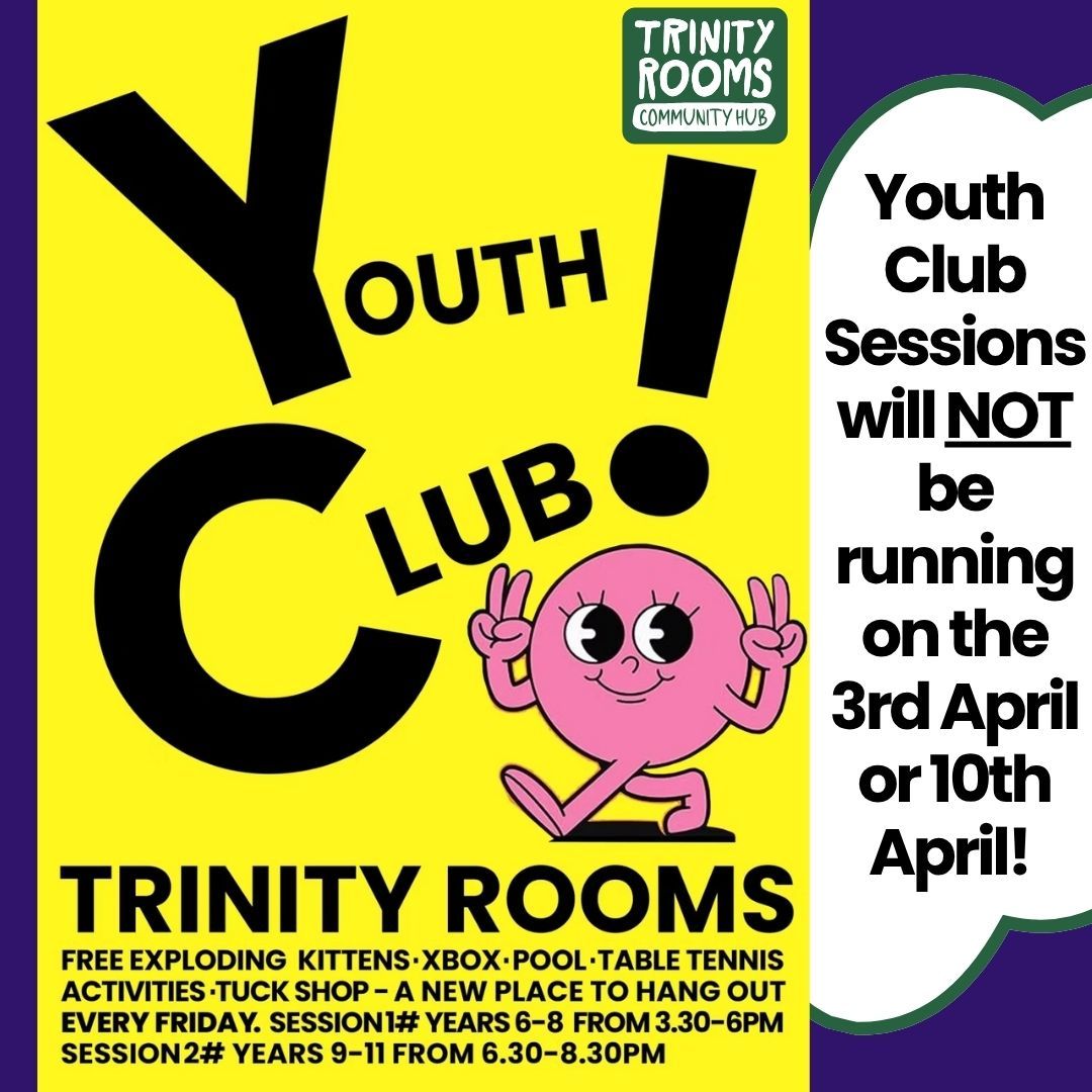 F.Y.I.
The Youth Club Sessions at our Trinity Rooms will NOT BE RUNNING this Friday (Tomorrow A.K.A. 3rd April) or next (on the 10th April)!
Our community cafe will however be open usual hours (with delicious pay by donation lunches, scrumptious bakes, tea, coffee, and other refreshments available).
#Stroud #Community #Food #YouthClub #Events #Nailsworth #Painswick #Easter #Chalford #Ebley #Family #Advice #Helpful #SupportingLocal #Gloucestershire