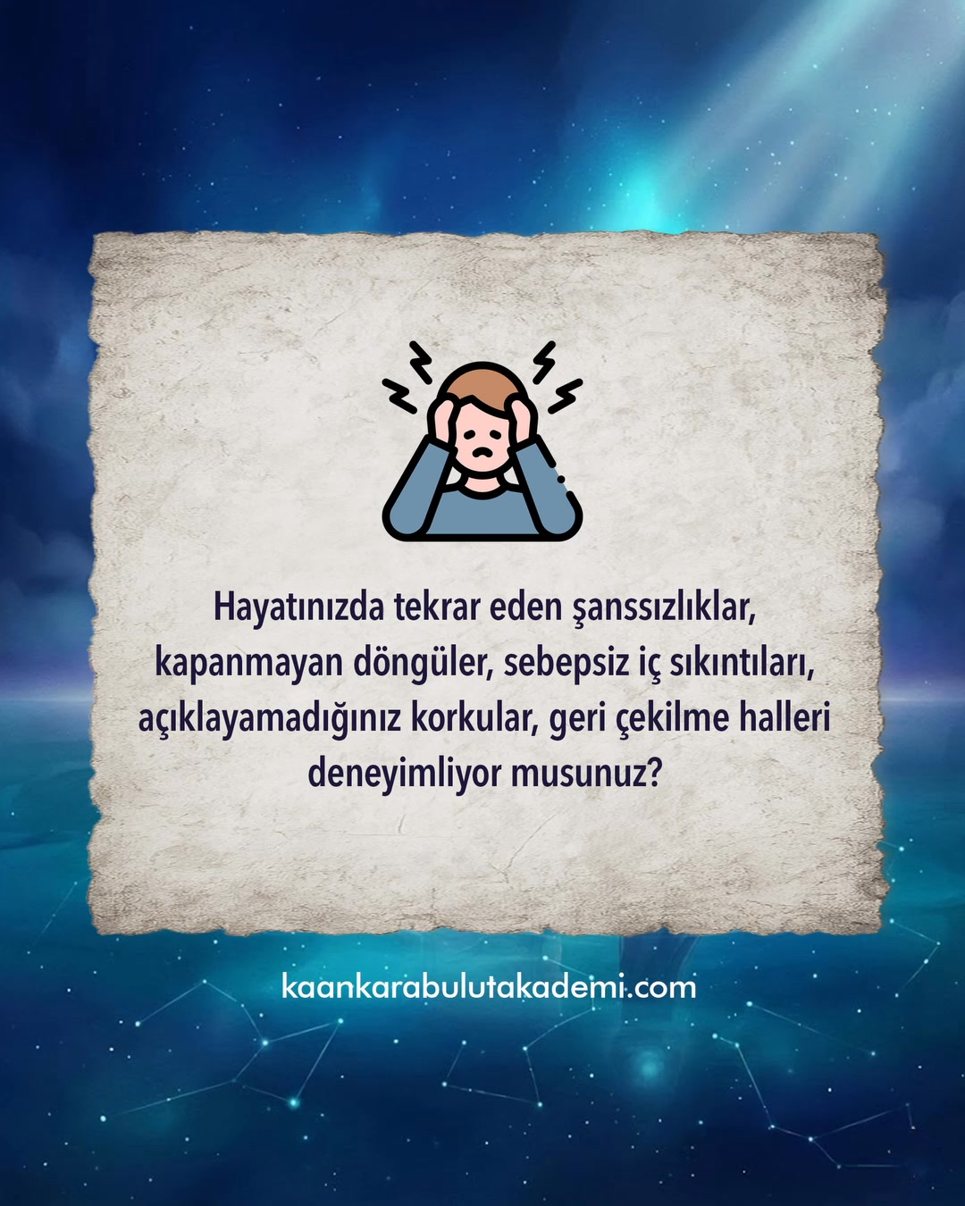 ASTROLOJİDE 4-8-12. EVLER EĞİTİMİ
Hayatınızda tekrar eden şanssızlıklar, kapanmayan döngüler, sebepsiz iç sıkıntıları, açıklayamadığınız korkular, geri çekilme halleri deneyimliyor musunuz?
Belki de mesele “şans” faktörü değildir. Belki de bilinçaltında taşıdığınız bir mirasın yansımasını yaşıyorsunuzdur.
Her doğum haritasında 12 ev bulunur. Fakat 4., 8. ve 12. evler (su evleri) karmik açıdan özel bir geçittir. Doğal zodyakta bu alanlar:
♋Yengeç (kökler),
♏Akrep (dönüşüm),
♓Balık (çözülme ve teslimiyet) enerjileriyle temsil edilir.
Peki sizin haritanızda bu evleri hangi burçlar kesiyor ve o burçların yönetici gezegenleri bu mirası nasıl taşıyor?
Bu üç ev;
🔸Atalardan gelen yükleri,
🔸Ruhsal sözleşmeleri,
🔸Gizli korkuları,
🔸Örtülü güçleri
🔸Kader zincirindeki devredilmiş potansiyelleri anlatır.
Sorun sandığınız şey, belki de doğru kullanılmayı bekleyen potansiyel bir güçtür.
Bu eğitimde neler keşfedeceksiniz?
🔹“Kısmet” ve “şans” enerjisinin neden bloke olduğunu ve nasıl açılacağını
🔹4-8-12. evleri kesen burçların karmik anlamlarını
🔹Bu evlerin yöneticilerinin haritanızdaki rolünü
🔹4-8-12. evlerde bulunan gezegenlerin miras fonksiyonlarını
🔹Üç farklı karmik miras tipini ve hayatınızdaki olumlu/olumsuz yansımalarını
🔹Bu mirası dönüştürmenin ezoterik ve psikolojik yollarını
Bu yalnızca bir ev yorumlama eğitimi değil, kaderinizin hafızasını okuma ve özgürleştirme çalışmasıdır.
✅Eğer sürekli aynı duygusal döngülerin içine düşüyor, aynı tip insanları hayatınıza çekiyor ya da görünmeyen bir el tarafından istemediğiniz durumlara çekiliyor ve ağır yükler taşıyormuş gibi hissediyorsanız, belki de su evleriniz hakkında konuşma zamanı gelmiştir.
Başvuru için kaankarabulutakademi.com adresini ziyaret edin.