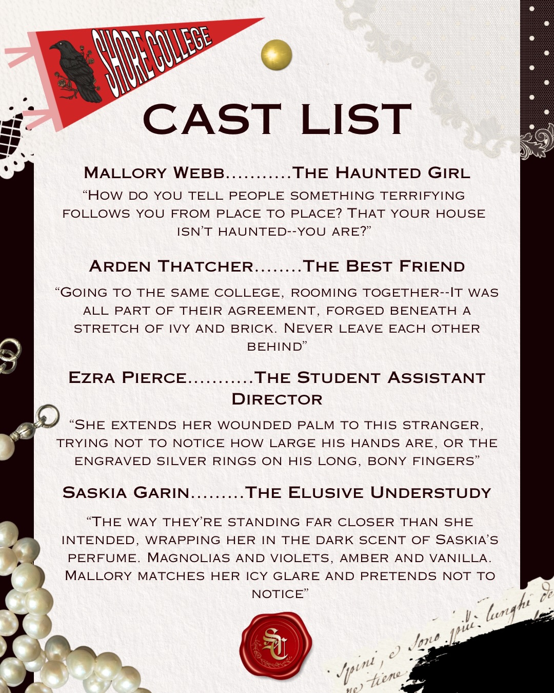 I’m already so obsessed with the world @wordsbyde has created in SHE HAUNTS ME STILL. Shore College is such a spooky, lore filled university and I can’t wait to uncover its secrets. Highly recommend having this stunning adult debut on your radar this August 11, 2026 when it comes out with @duttonbooks !
If you loved THIS RAGING SEA by De Elizabeth and are a fan of anything Mike Flanagan, then I think you’ll love this book!!
#darkacademia #romantichorror #books