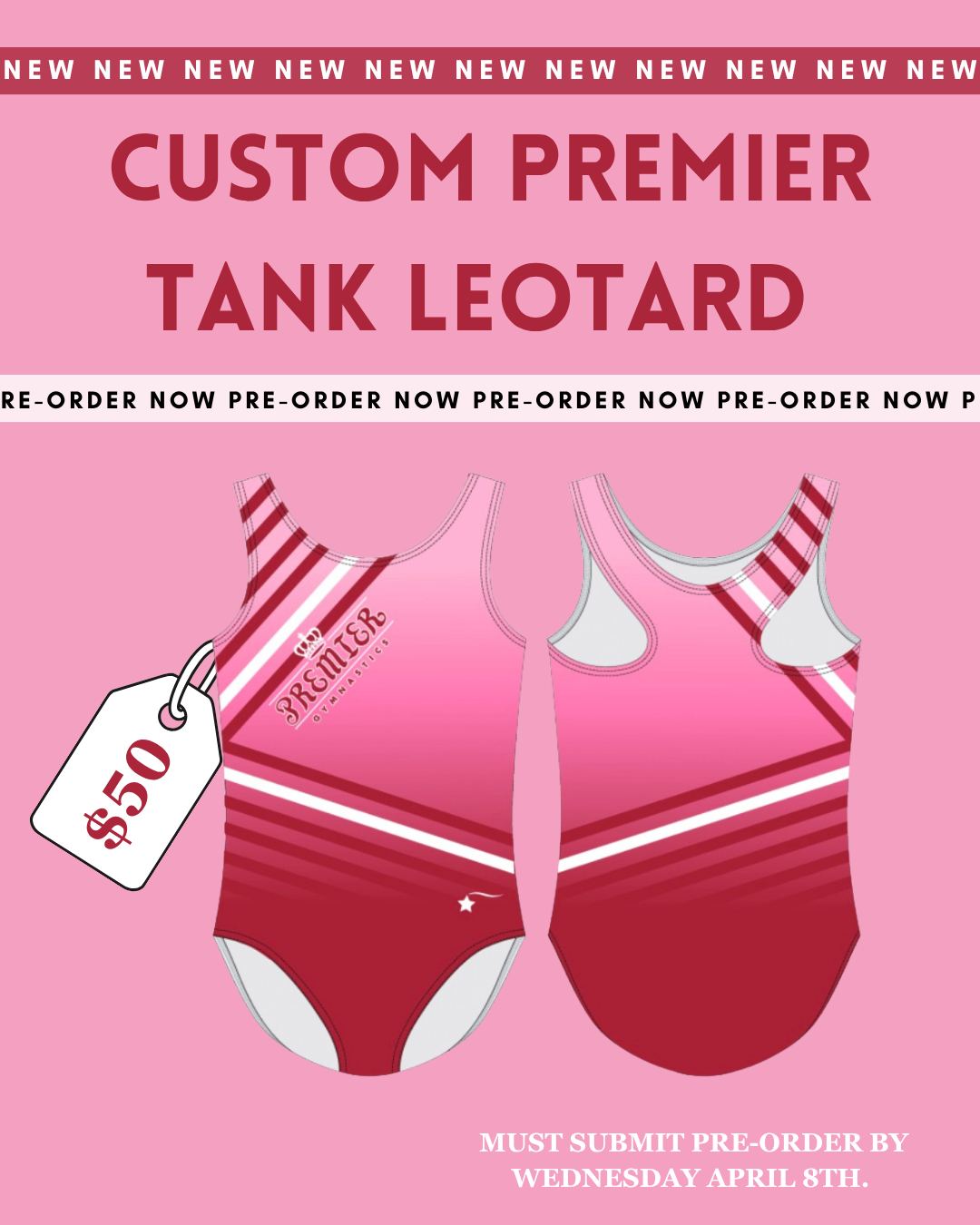 ✨ Custom Premier Tank Leotard Pre-Order ✨
Grab yours for $50! 💖
⏰ Pre-orders must be submitted by Wednesday, April 8th – don’t wait!
📞 Call or stop by the office to place your order today!
#leotards #gymnastics #gymnast #gymnasticsleotards #leotardsforgymnastics