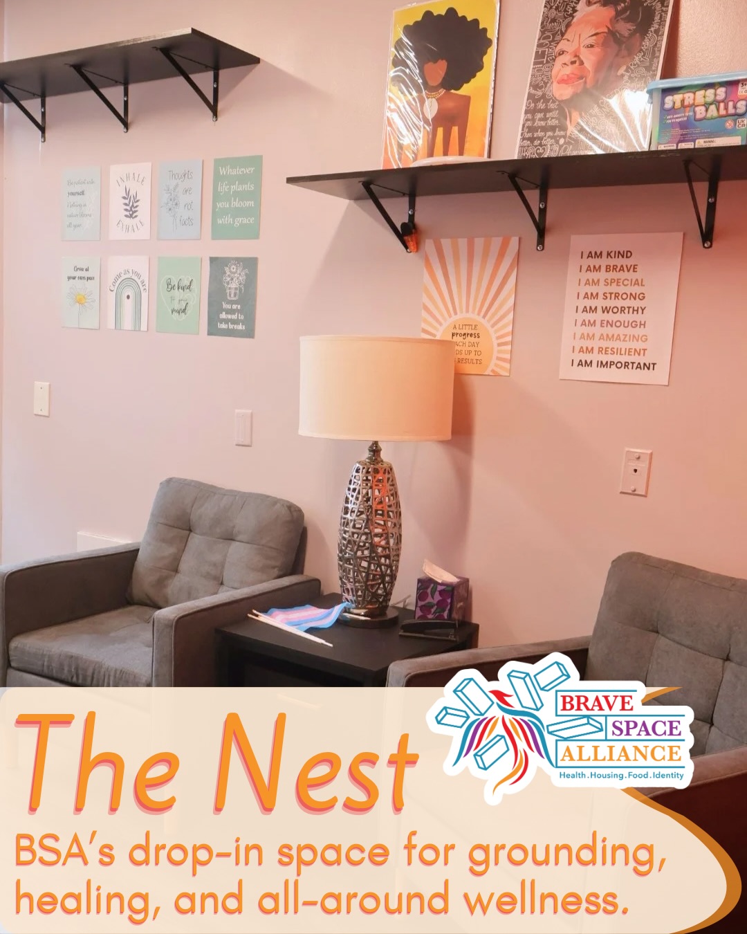 Have you visited The Nest? The Nest is BSA’s drop-in space for grounding, healing, and wellness! 🌱🧡
Whether you are interested in engaging in meditative art, yoga and stretching, or you simply need a space to sit with your thoughts and affirmations, The Nest is open for you 🪹
This space is open from 10 am - 4 pm, Monday through Thursday, simply ask a team member to drop in on your visit to the space. Hope to see you there!
#wellness #healing #safespace #transchicago #queerspaces