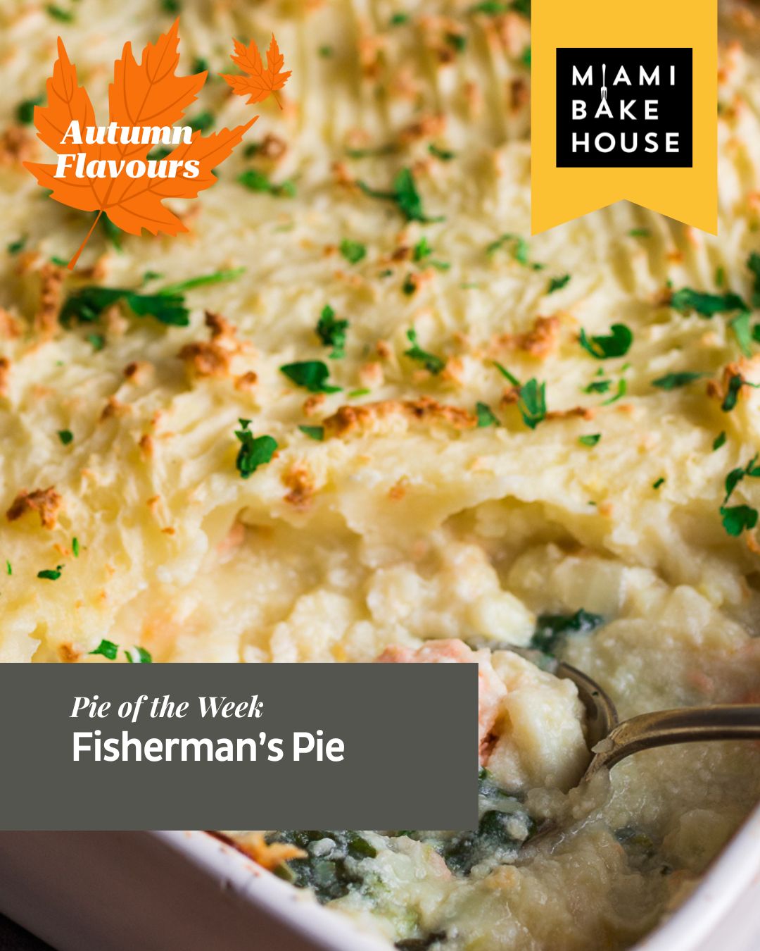 A seaside classic that’s creamy, comforting, and full of flavour. Tender fish and fresh spinach are folded through a rich, cheesy white sauce with lemon pepper and parsley, then topped with our signature golden mashed potato and a sprinkle of paprika.
Wrapped in our flaky pastry, the Fisherman’s Pie is available at all Miami Bakehouse cafés from Tuesday 31 March to Monday 6 April.