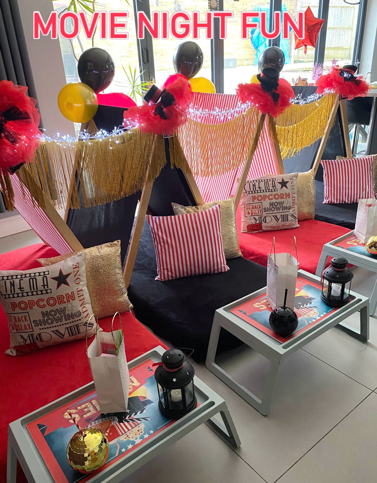 Movie Night Fun with your besties. Teepee Sleepovers in Kent #teepeehire #maidstonekent