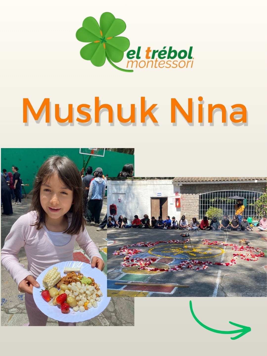 🌿🔥En la Comunidad Educativa Trébol Montessori celebramos el Mushuk Nina (Fuego Nuevo) y Pawkar Raymi con un ritual comunitario de gratitud por la vida, la abundancia y sus ciclos.
🌲Inspirados en la educación cósmica de María Montessori, recordamos que todos los seres estamos interconectados y que el ser humano es guardián, no centro, del planeta. En el equinoccio, este encuentro fortalece el respeto, la conciencia y el cuidado de la vida. 🍀 Te invitamos a leer el comentario completo en nuestra web www.eltrebolmontessori.edu.ec
#MushukNina #FuegoNuevo #EducaciónMontessori #EducaciónCósmica #Equinoccio CulturaAndina ConcienciaAmbiental Comunidad Vida Gratitud Quito Naturaleza AprendizajeConSentido