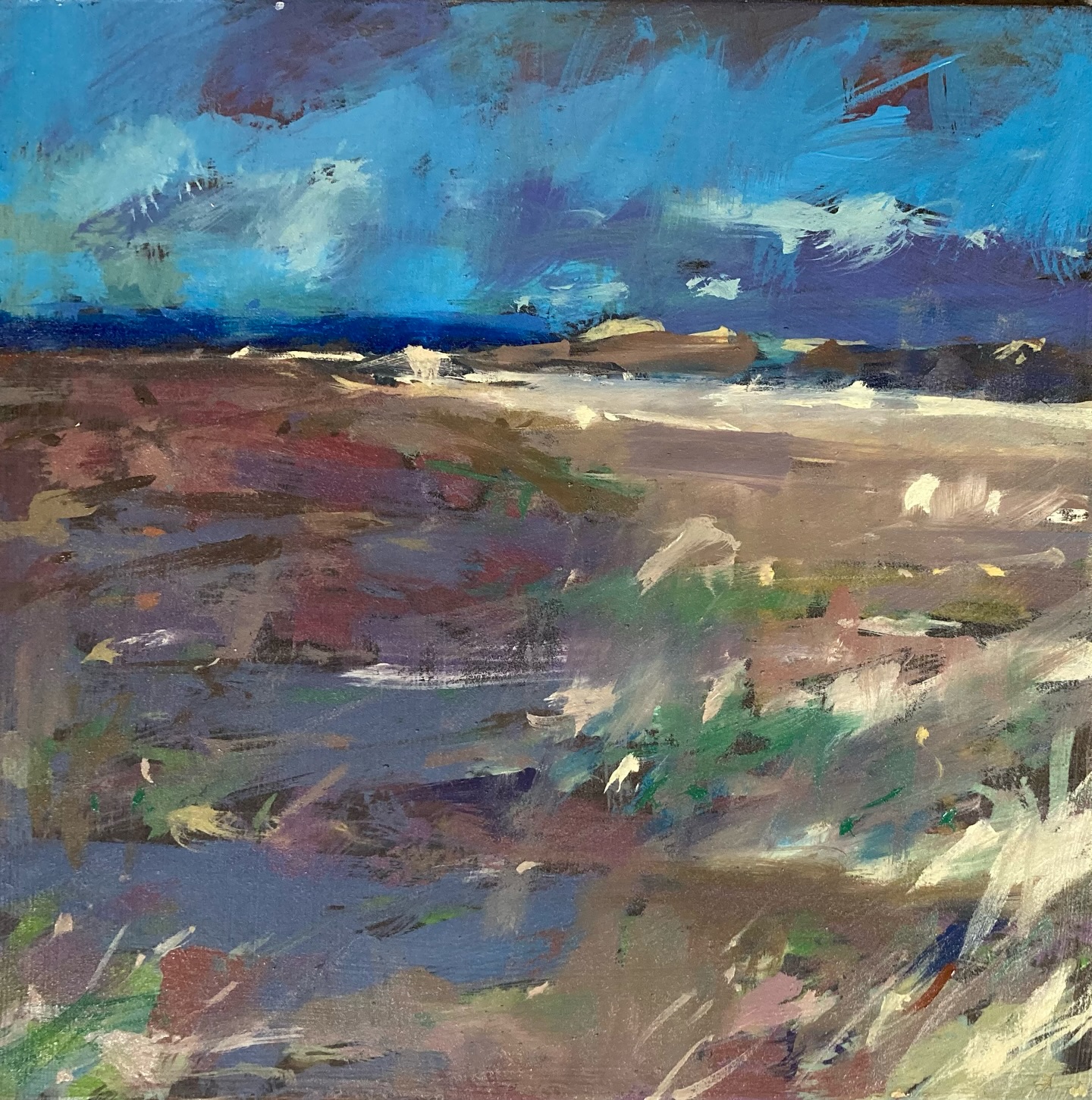 This was yesterday’s painting on the beach by Beckfoot, really windy but sunny! I tried to capture a bit of that wild energy going on.