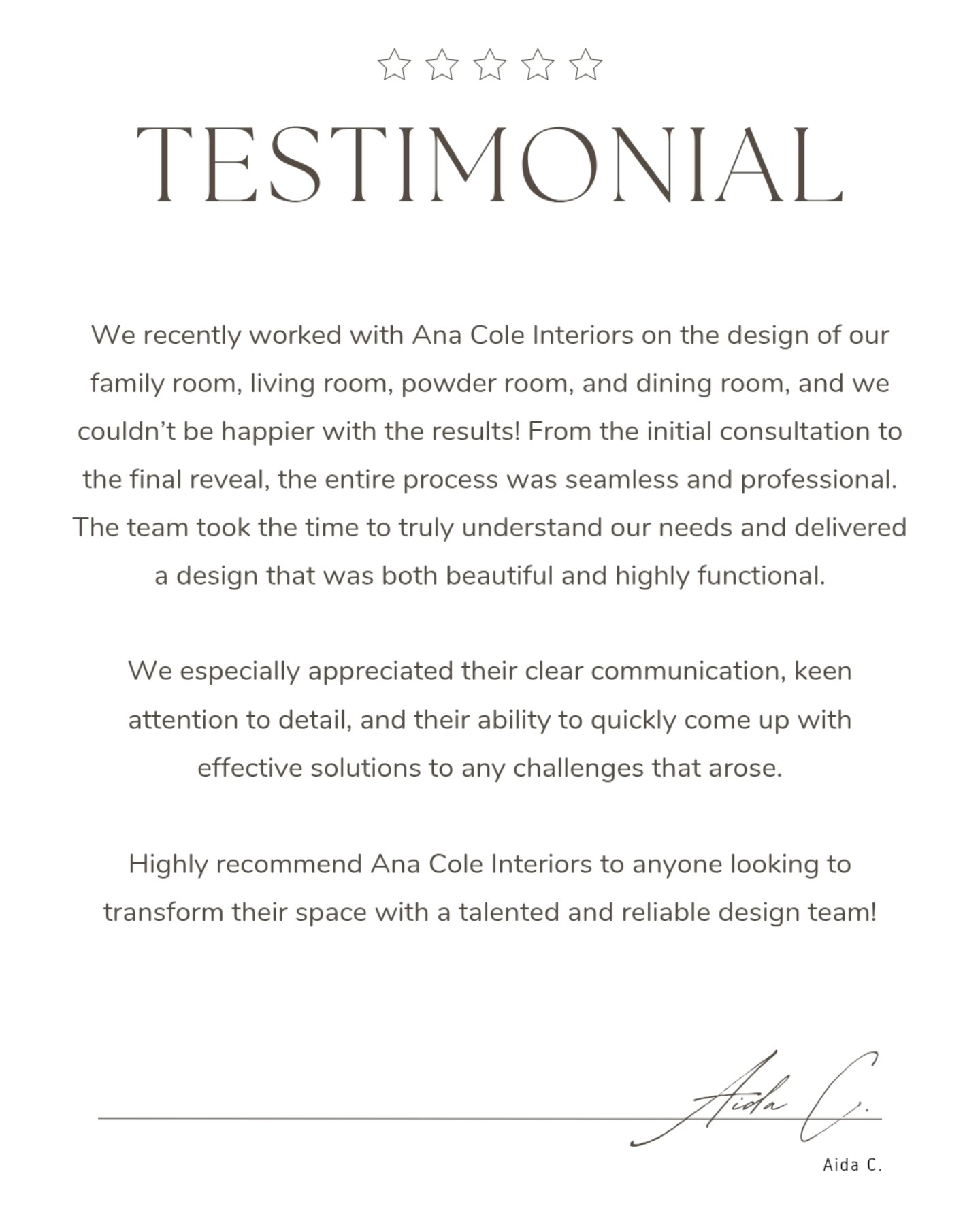 Great design is a collaboration built on trust, patience, and visionâand Aida exemplified all three.
It was such a joy working with the lovely Aida and her family on their stunning home. Her patience and trust in the processâwaiting for just the right piecesâmade all the difference, and the result speaks for itself. Thank you for trusting us with your home, Aida. đ¤
-----
We recently worked with Ana Cole Interiors on the design of our family room, living room, powder room, and dining room, and we couldnât be happier with the results! From the initial consultation to the final reveal, the entire process was seamless and professional. The team took the time to truly understand our needs and delivered a design that was both beautiful and highly functional.
We especially appreciated their clear communication, keen attention to detail, and their ability to quickly come up with effective solutions to any challenges that arose.
Highly recommend Ana Cole Interiors to anyone looking to transform their space with a talented and reliable design team!
#AnaColeInteriors #LuxuryInteriors #TimelessInteriors #InteriorDesignGoals #ElevatedLiving #InteriorDesignDetails #LuxuryHomeDesign #InteriorDesignExperience #AttentionToDetail #DreamClients #FamilyRoomDesign #LivingRoomDesign #DiningRoomDesign #LdnOnt #CanadianInteriors