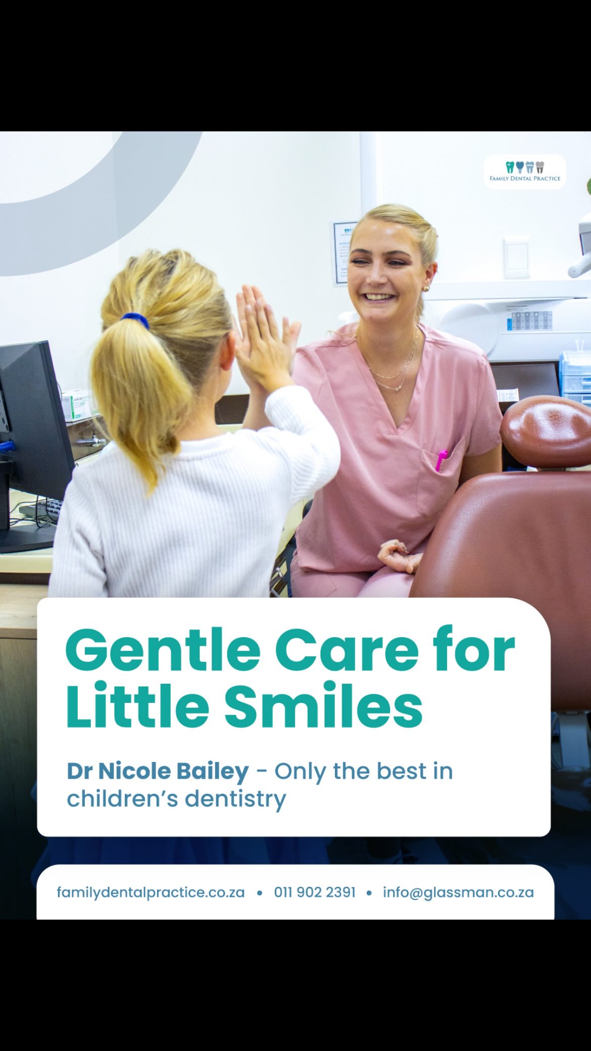 Little smiles deserve the gentlest care. 🦷💙
At Family Dental Practice, Dr Nicole Bailey creates a calm, caring experience that helps children feel safe, comfortable and confident in the chair. Because positive dental visits early on can make all the difference for a lifetime of healthy smiles.
Gentle care, experienced hands, and a warm approach for every little patient, is our priority.
🌐 familydentalpractice.co.za
📞 011 902 2391
📧 info@glassman.co.za
#FamilyDentalPractice #PaediatricDentistry #ChildrensDentist #GentleDentalCare #LittleSmiles