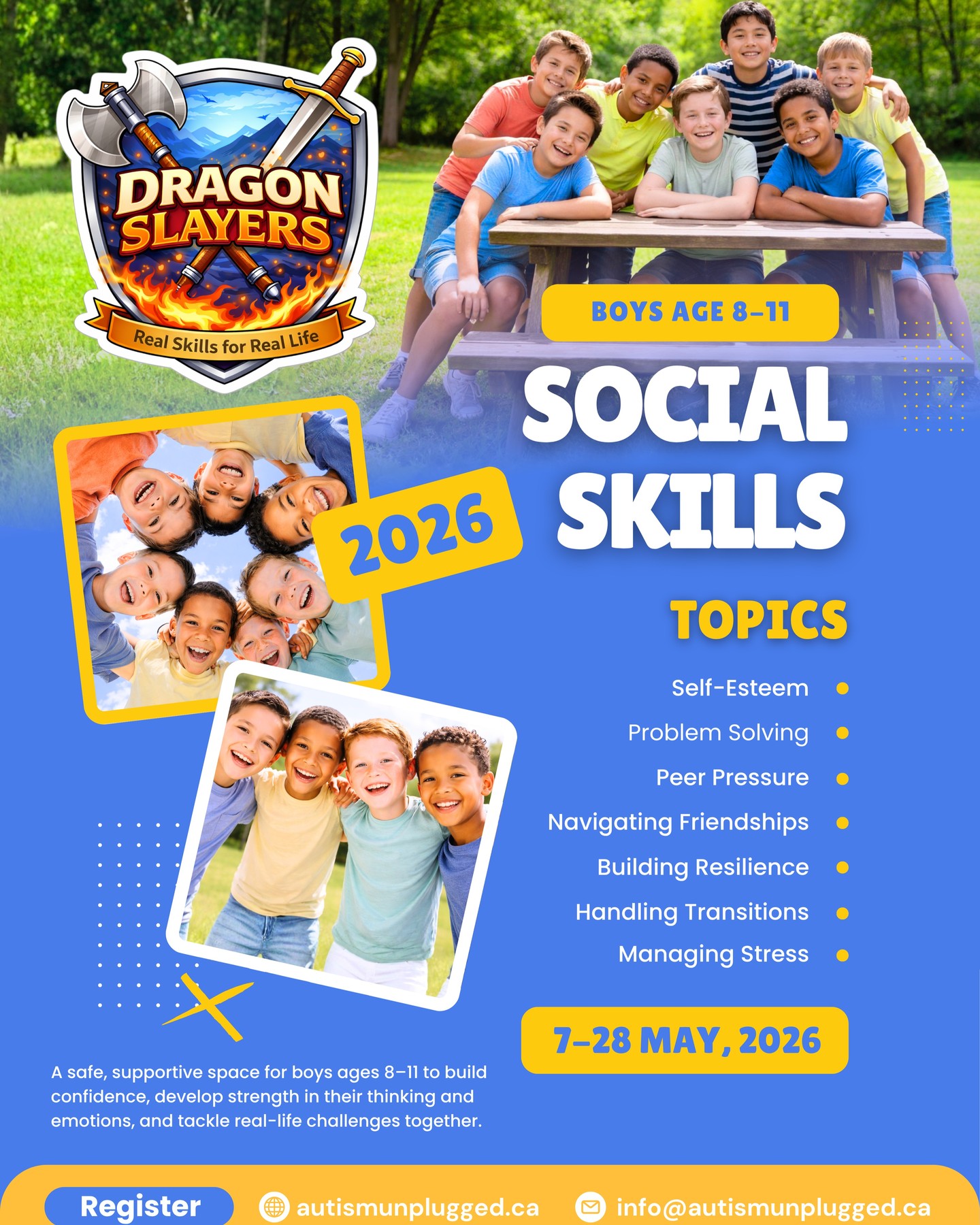 š„ Dragon Slayers š„
If your sonā¦
⢠Struggles with friendships
⢠Gets frustrated or shuts down
⢠Misreads social situations
⢠Wants to connectābut doesnāt know how
This is for him.
Dragon Slayers is a small, structured group where boys build real confidence, emotional control, and social skillsāthrough action, not just talk.
No pressure. No fluff.
Just real practice, real wins, and real progress.
Because when boys start to feel successfulā¦
everything changes.
Spots are limited.
š Georgina
š https://www.autismunplugged.ca/social-skills
Link in bio.
#InclusiveCommunity #AutismUnplugged #Keswick #Pefferlaw #Sutton #MountAlbert #EastGwillimbury #ShopLocalGeorgina #Georgina #ExploreGeorgina #GeorginaMatters #GeorginaBusiness #AutismAwareness #SensoryFriendly #GeorginaMoms #YorkRegionMoms #KeswickMoms #EastGwillimburyMoms #SuttonMoms #LocalMoms #YorkRegionParents #SummerCampGeorgina #SocialSkills