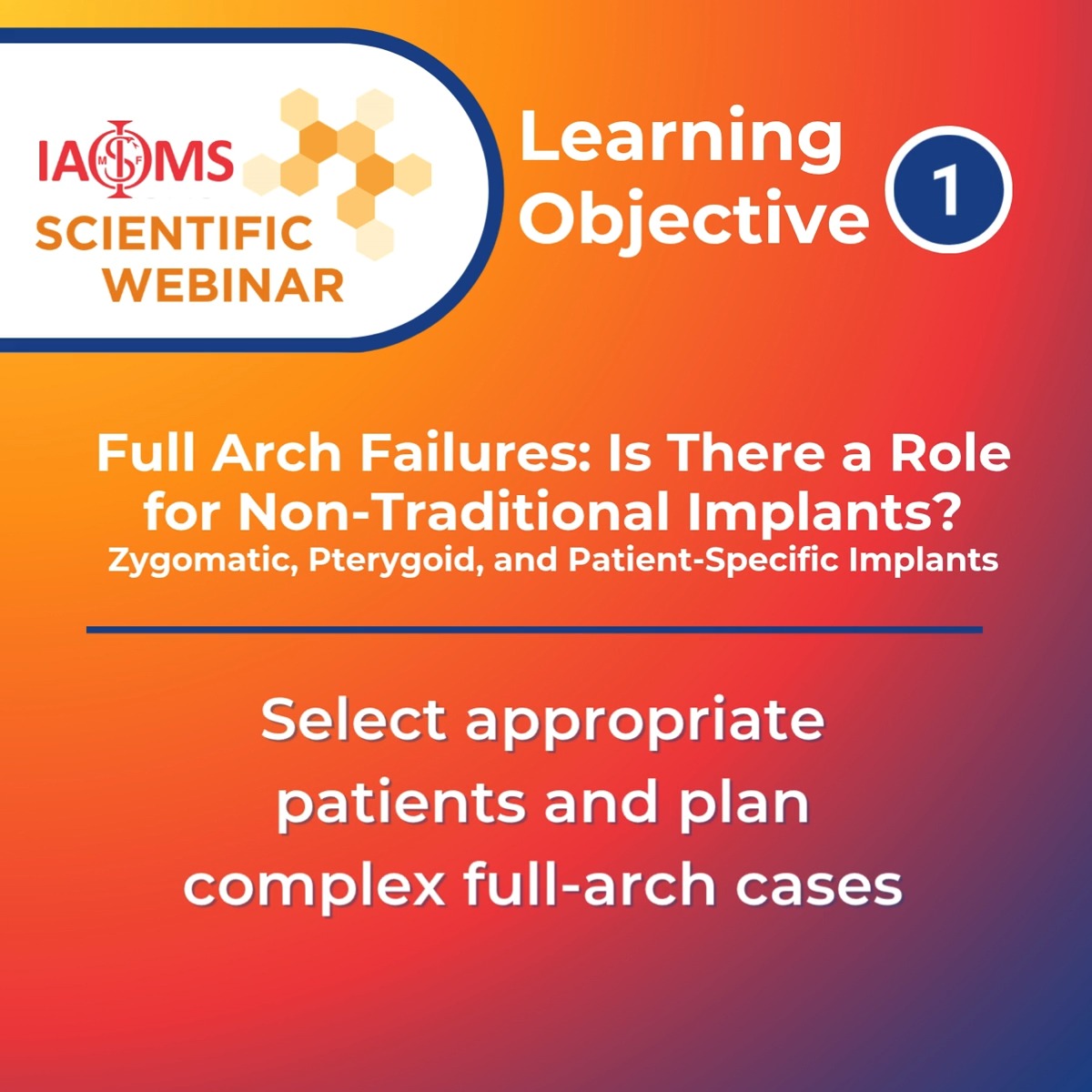 Full arch failures.
Complex cases.
Advanced implant solutions.
Join IAOMS on March 30 for a webinar exploring zygomatic, pterygoid, and patient-specific implants with Dr. Vishtasb Broumand.
🗓 March 30
⏰ 10 AM CST / 5 PM CET
Members: Free
Non-members: $39.95
🔗 Register via link in bio