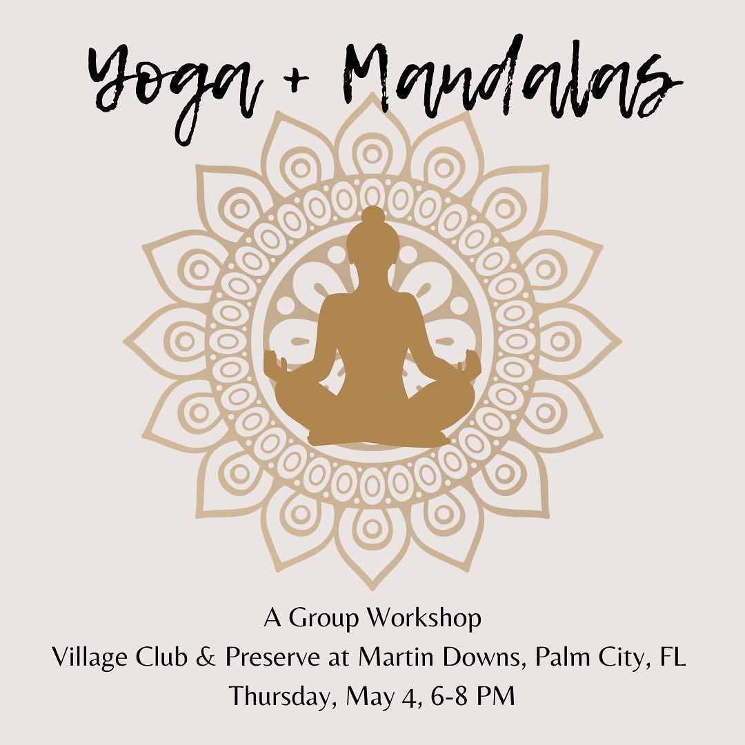Unleash your creativity and join us on a journey to the self 💫🎨🧘🏻♀️ We’ll start with a gentle yoga flow and meditation, followed by a mandala workshop with my talented Mom @draymondart 🎨
A mandala is a Sanskrit word meaning circle, or center, an ancient form of Hindu art used for meditation and concentration. Working within a circle provides a structure and a way to slow down, relax and be expressive, and studies show it can have calming effects on the body and relieve stress.
This workshop will help you to slow down, take a breath and connect with your senses and inner creative self! No prior yoga or art experience required, just your willingness to show up and be open to the experience 💕
Thursday, May 4, 6-8 PM - Village Preserve in Martin Downs
Link in bio to register, space is limited so sign-up early!.
.
.
.
#mandala #yogaandmandalas #mandalaworkshop #creativejourney #artandsoul #yogapractice #treasurecoastyoga #treasurecoastevents #treasurecoastarts #meditation #reiki #reikimaster #energyhealing #energywork #universalenergy #chakras #lightworker #spirituality