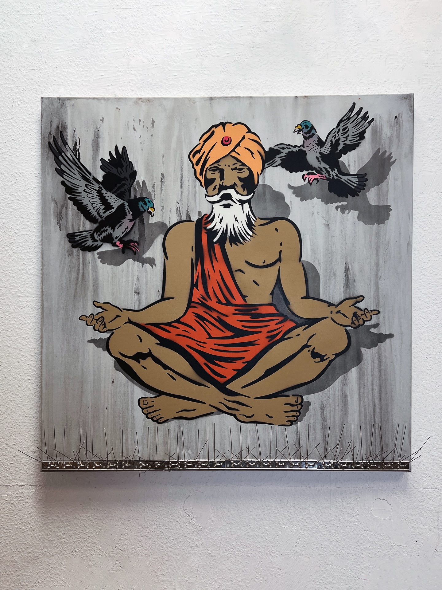 Urban Meditation 🧘🏽♂️
Spray paint on canvas with bird spikes
Check my previous reel making this to read more about the story of it