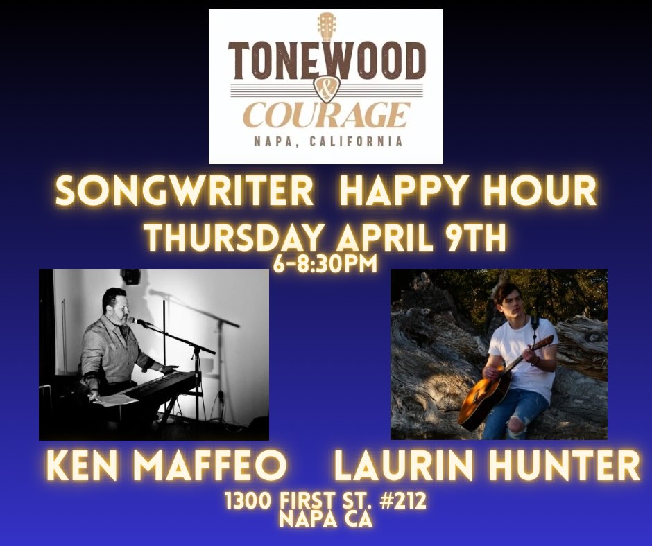April 9th!!! ORIGINAL Music! Join us at @tonewoodandcourage @laurinhuntermusica One of the most Fun new music venues in Downtown Napa! NO COVER Full Bar Pizza 🍕 Oven …
