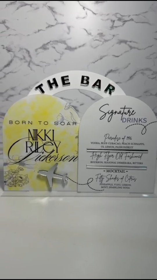She was Born to Soar! Super cute birthday theme.
#borntosoar #acrylicdetails #barsign #birthdaygirl