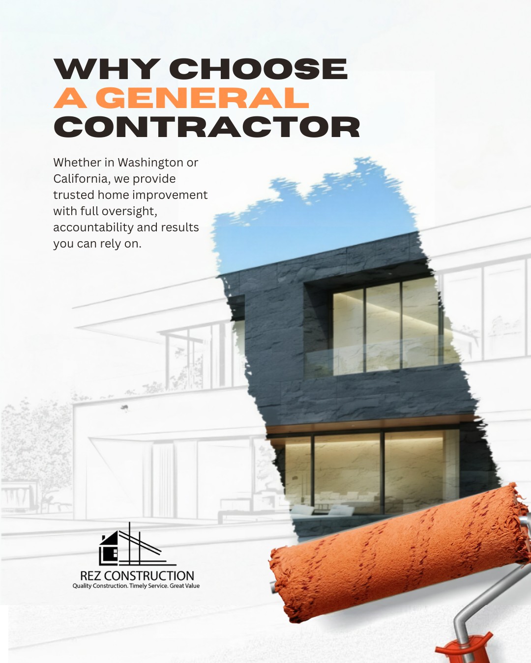 Why choose a general contractor?
Whether in Washington or California, Rez Construction provides full project oversight, accountability and reliable results. We manage every detail so you can enjoy a smooth, stress-free remodel.
Work with a team you can trust to deliver excellence from start to finish.
#generalcontractor
#homereModeling
#kirklandconstruction
#mercerislandhomes
#rentonremodel
#customhomes
#pnwconstruction
#qualitycraftsmanship